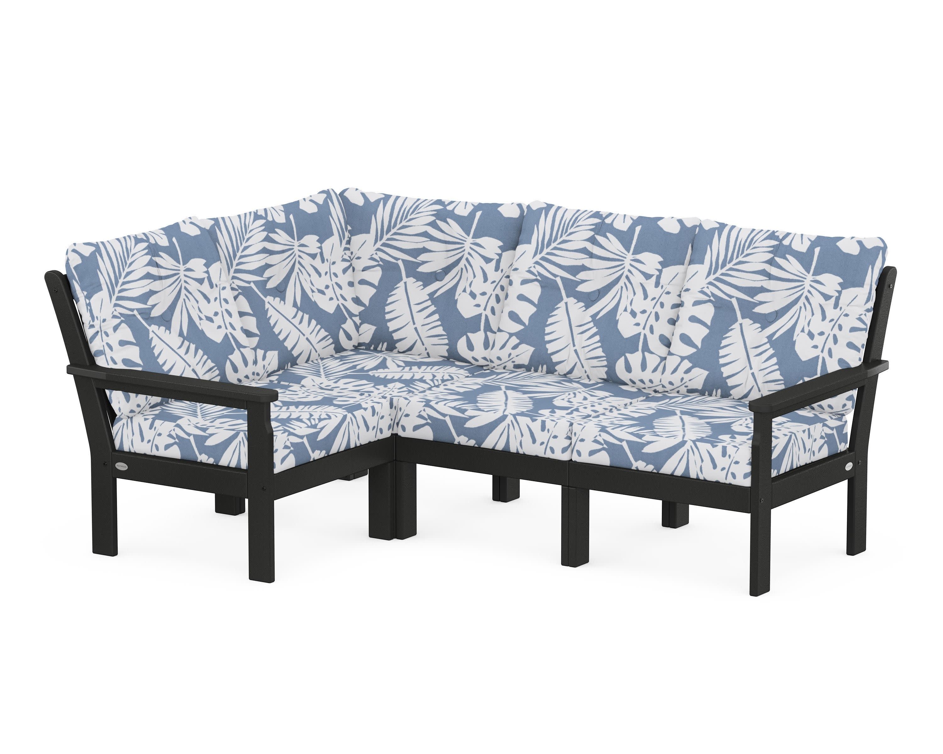 Vineyard 4-Piece Sectional in Black / Leaf Sky Blue
