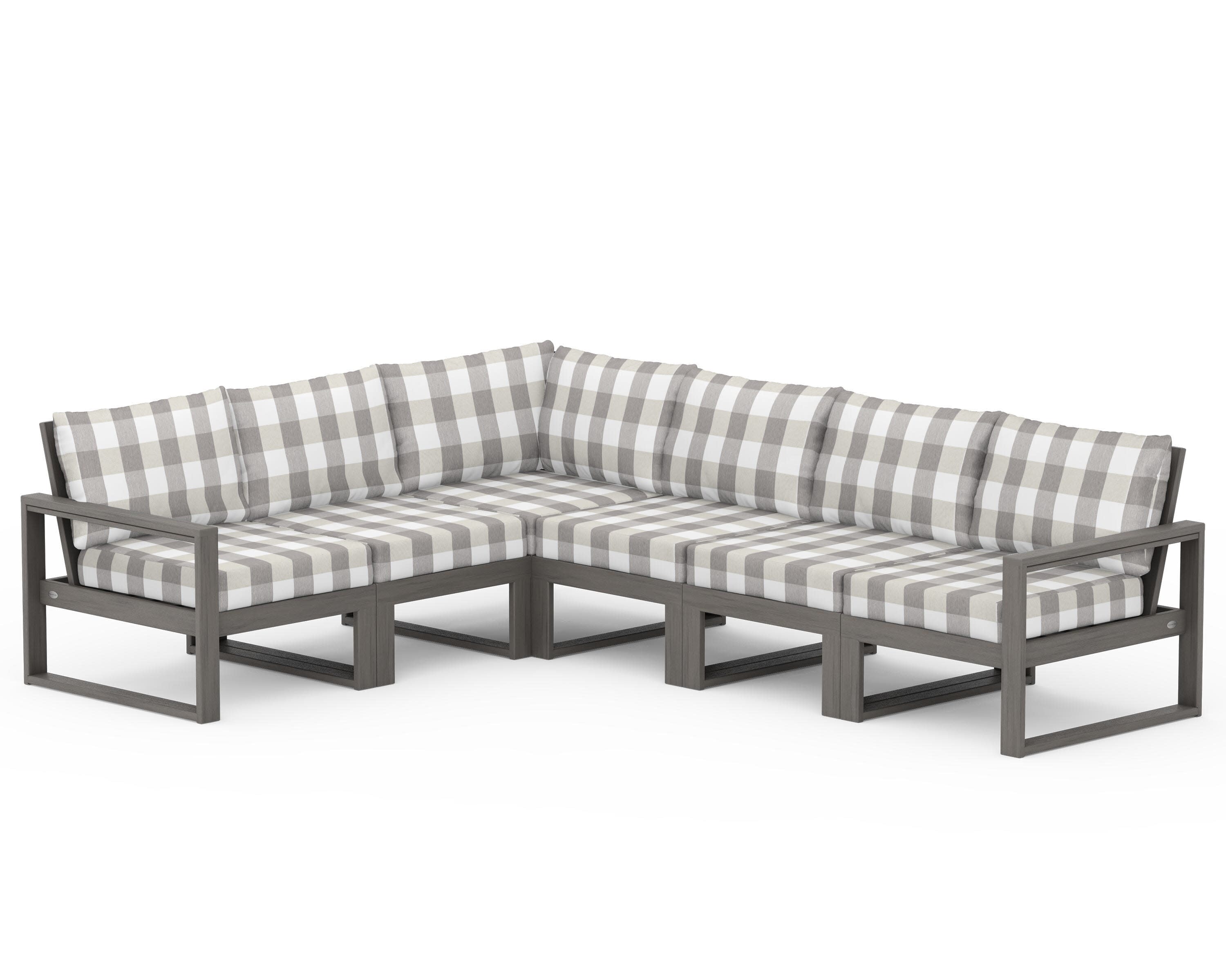 EDGE 6-Piece Modular Deep Seating Set in Driftwood / Buffalo Plaid Grey Mist