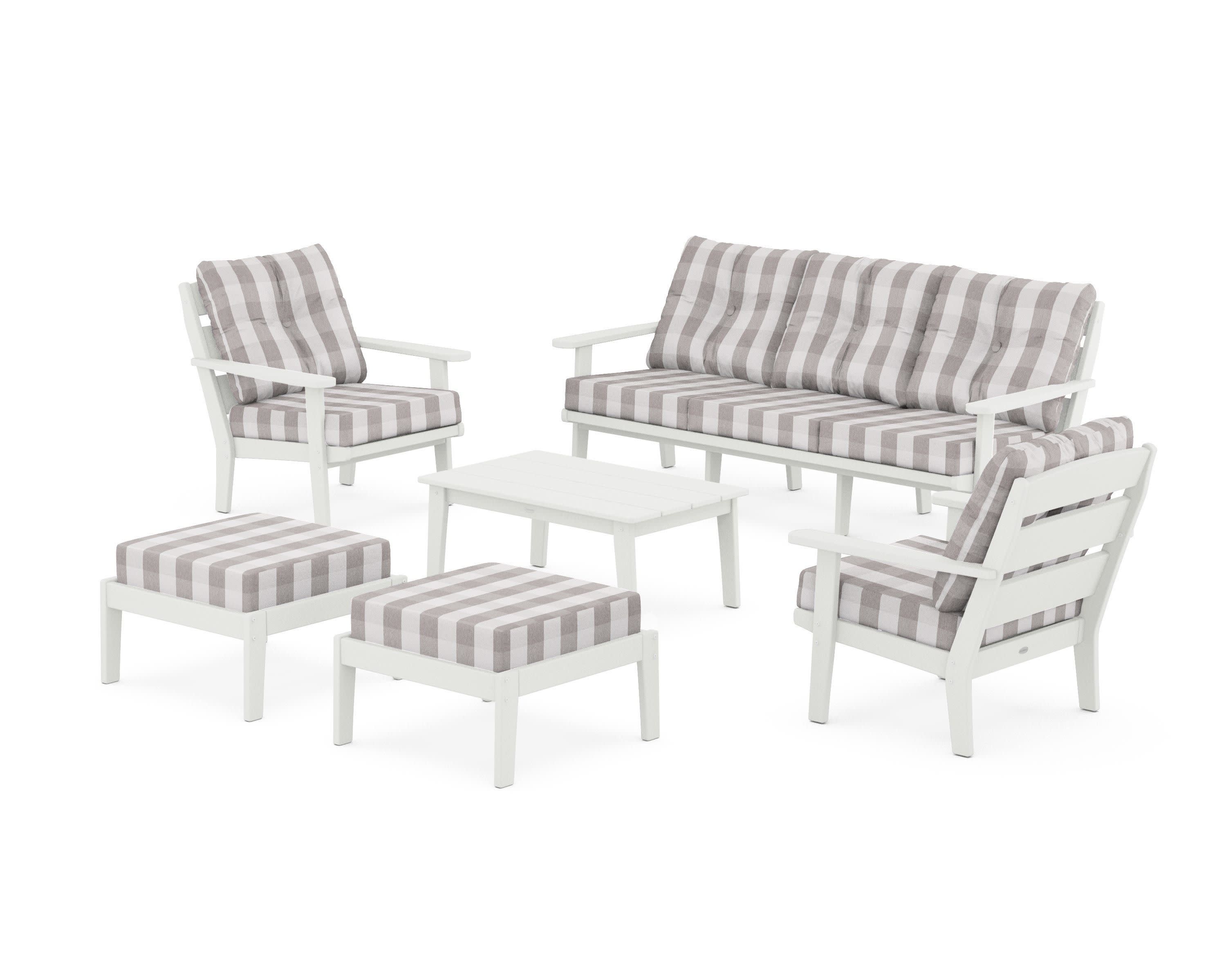 Lakeside 6-Piece Lounge Sofa Set in Vintage White / Buffalo Plaid Grey Mist
