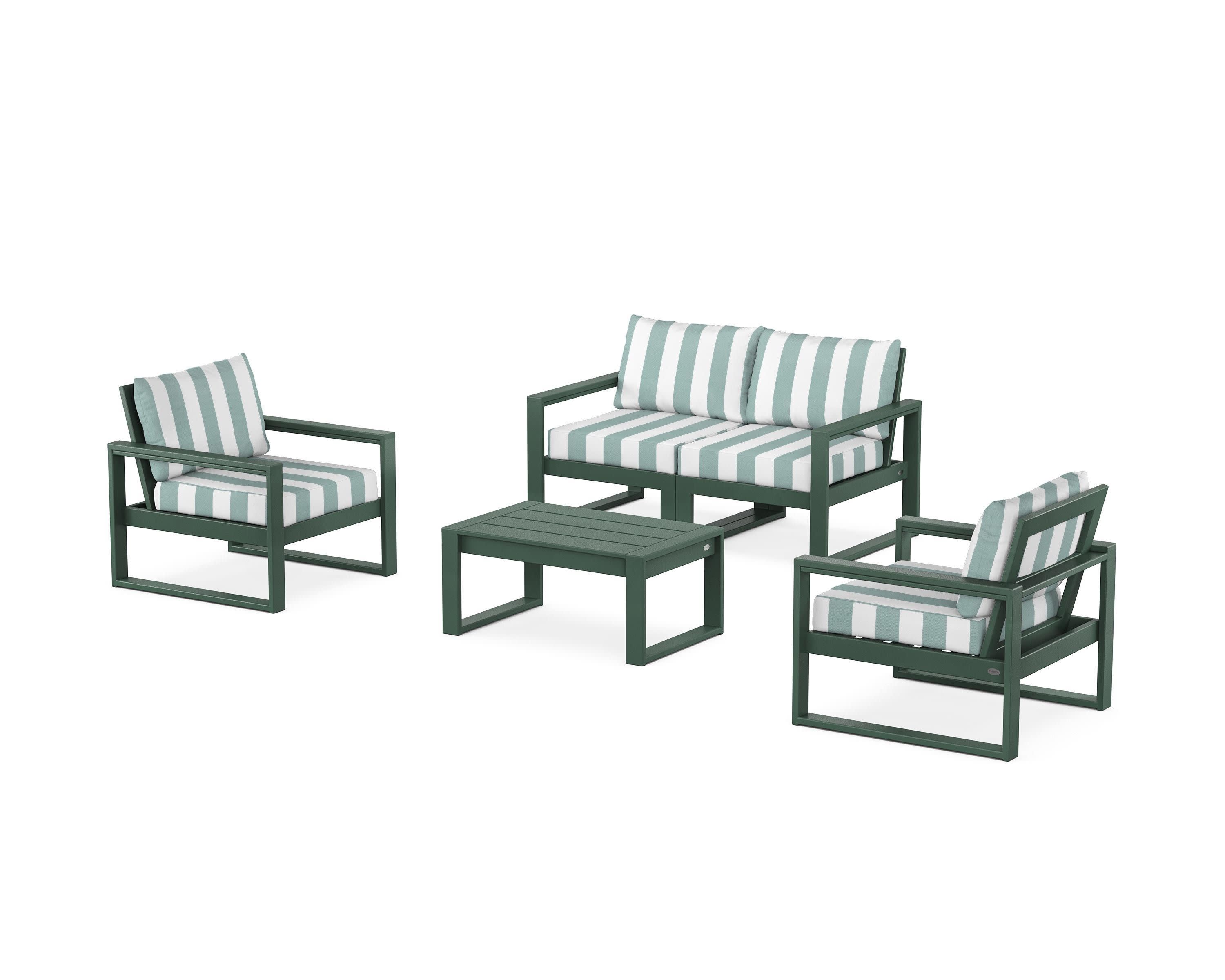EDGE Sectional 4-Piece Deep Seating Set with Loveseat in Green / Cabana Stripe Glacier Spa