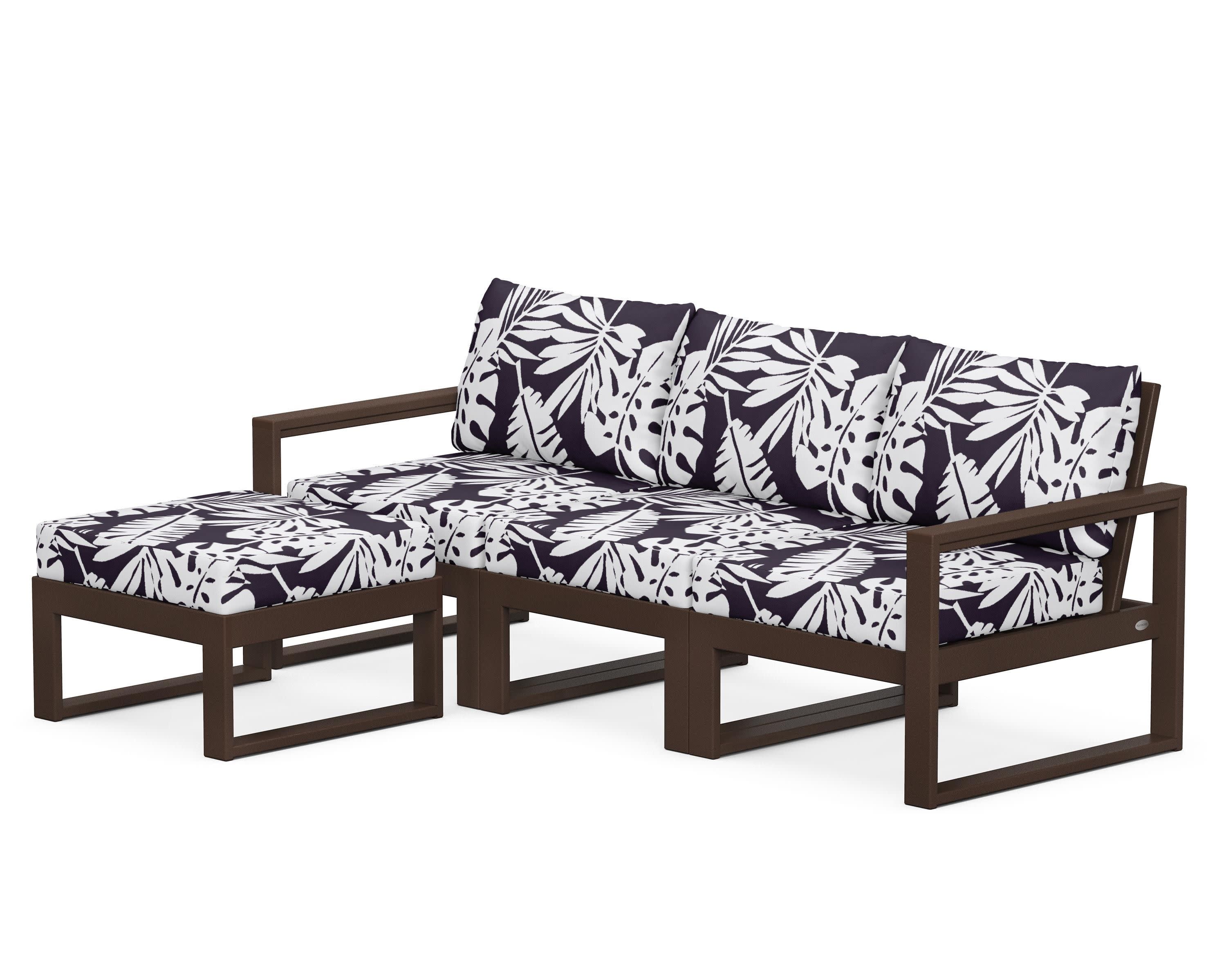 EDGE 4-Piece Modular Deep Seating Set with Ottoman in Mahogany / Leaf Navy