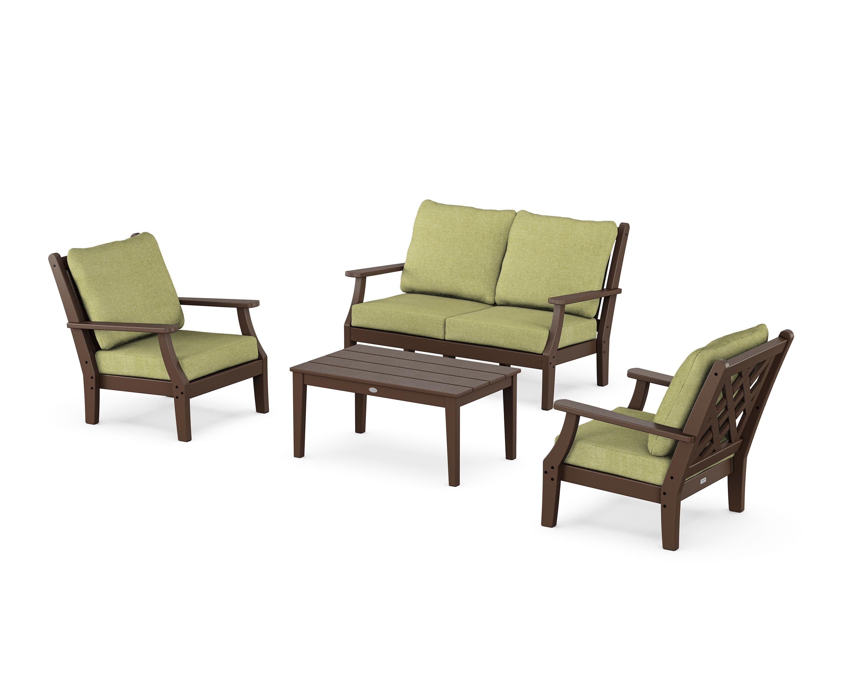 Wovendale 4-Piece Deep Seating Set with Loveseat in Mahogany / Chartreuse Boucle