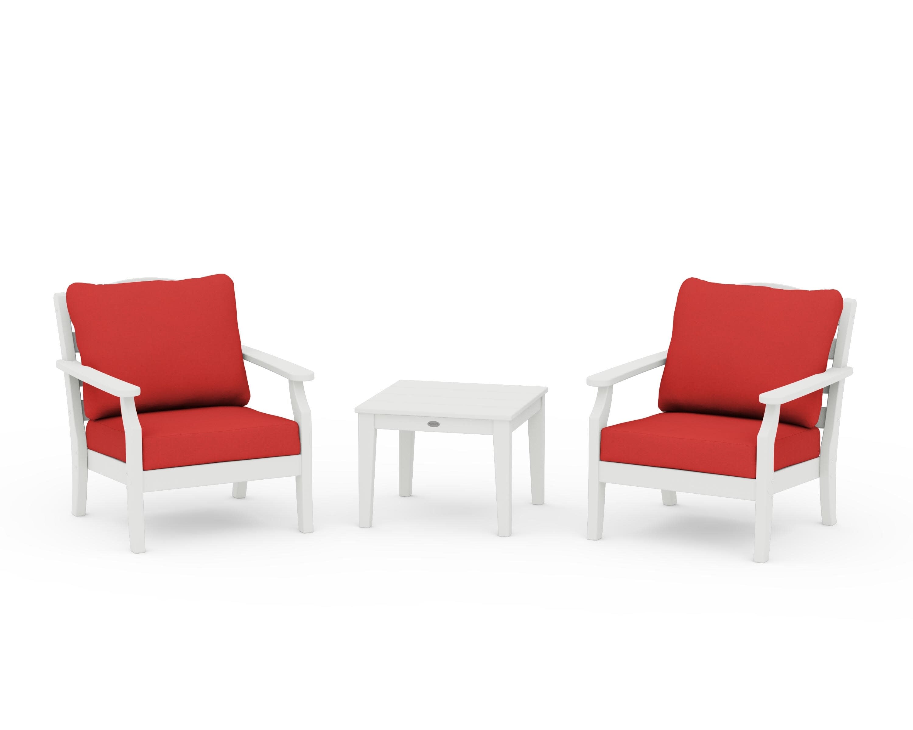 Savannah 3-Piece Deep Seating Set in Vintage White / Crimson Linen