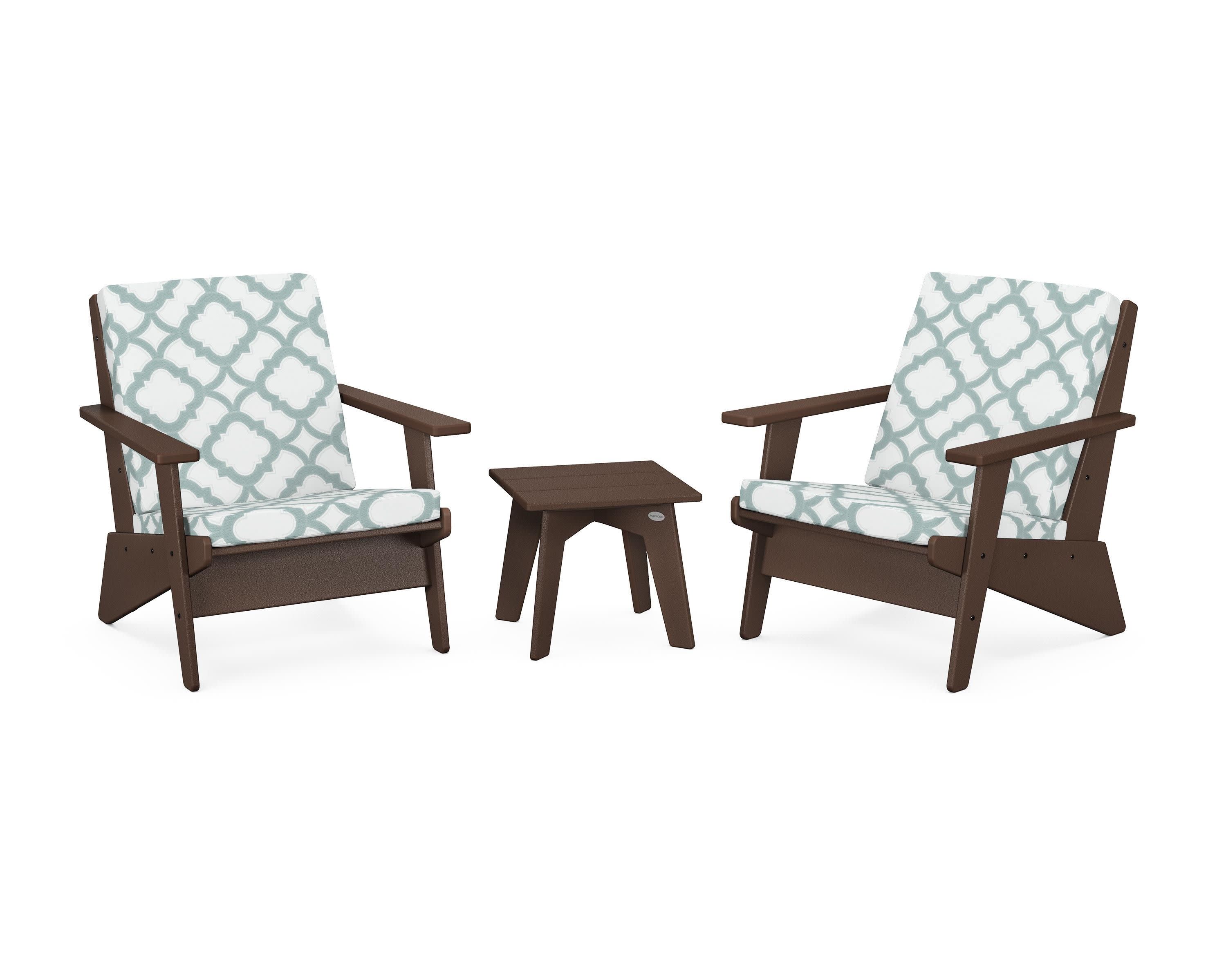 Riviera Modern Lounge 3-Piece Set in Mahogany / Trellis Glacier Spa