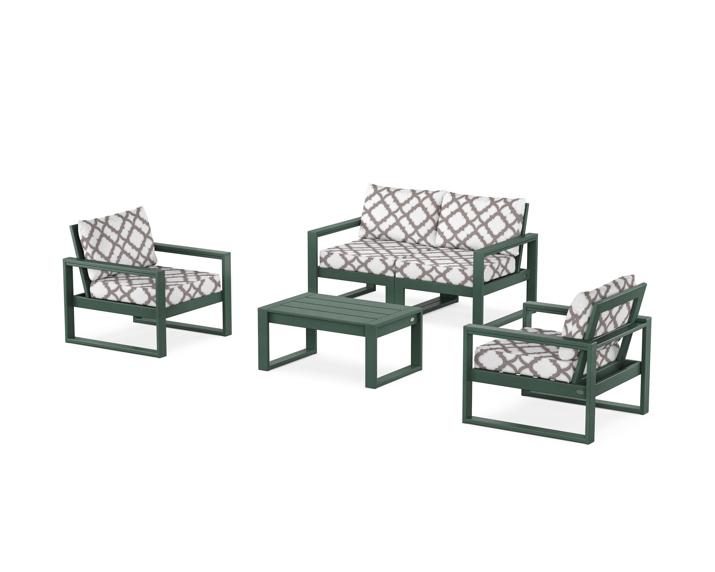 EDGE Sectional 4-Piece Deep Seating Set with Loveseat in Green / Trellis Grey Mist