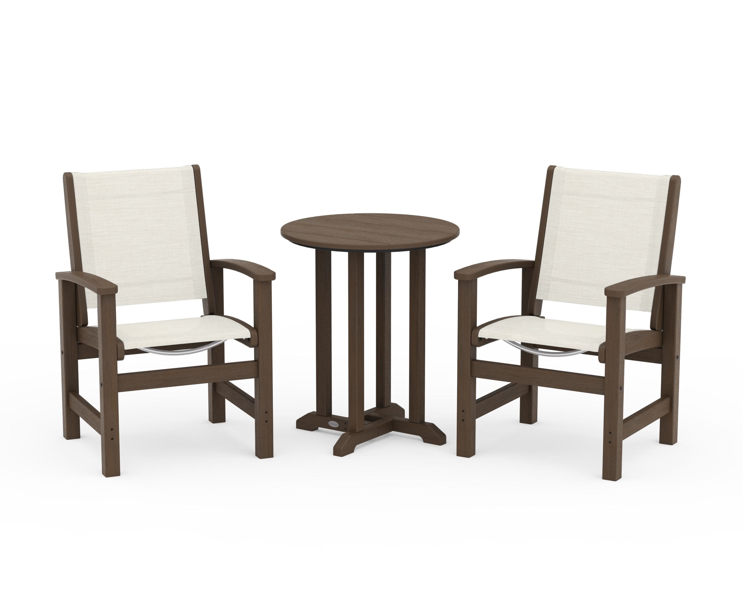 Coastal 3-Piece Round Bistro Dining Set in Kona / Parchment Sling