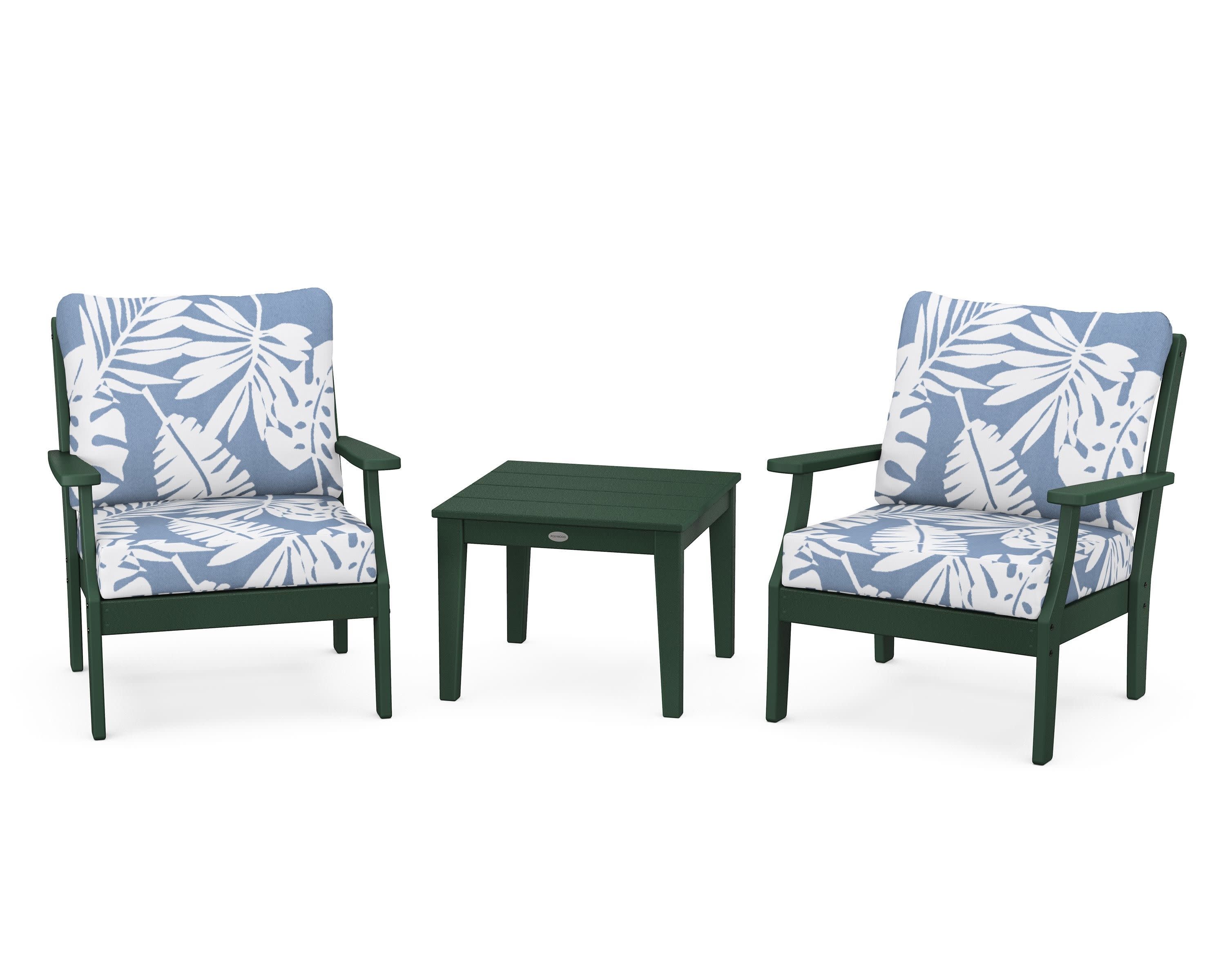 Braxton 3-Piece Deep Seating Set in Green / Leaf Sky Blue