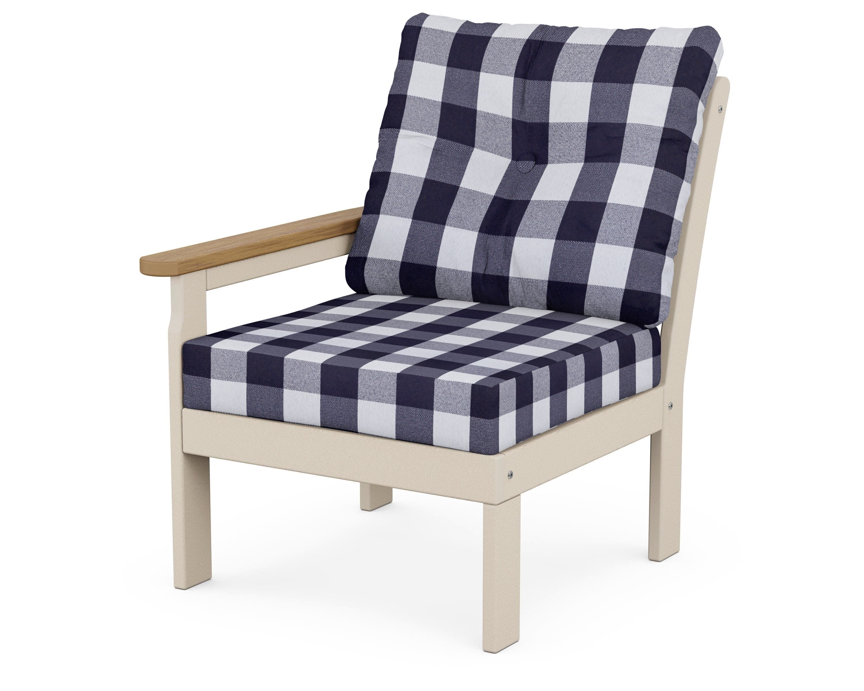 Vineyard Modular Left Arm Chair in Sand / Natural / Buffalo Plaid Navy