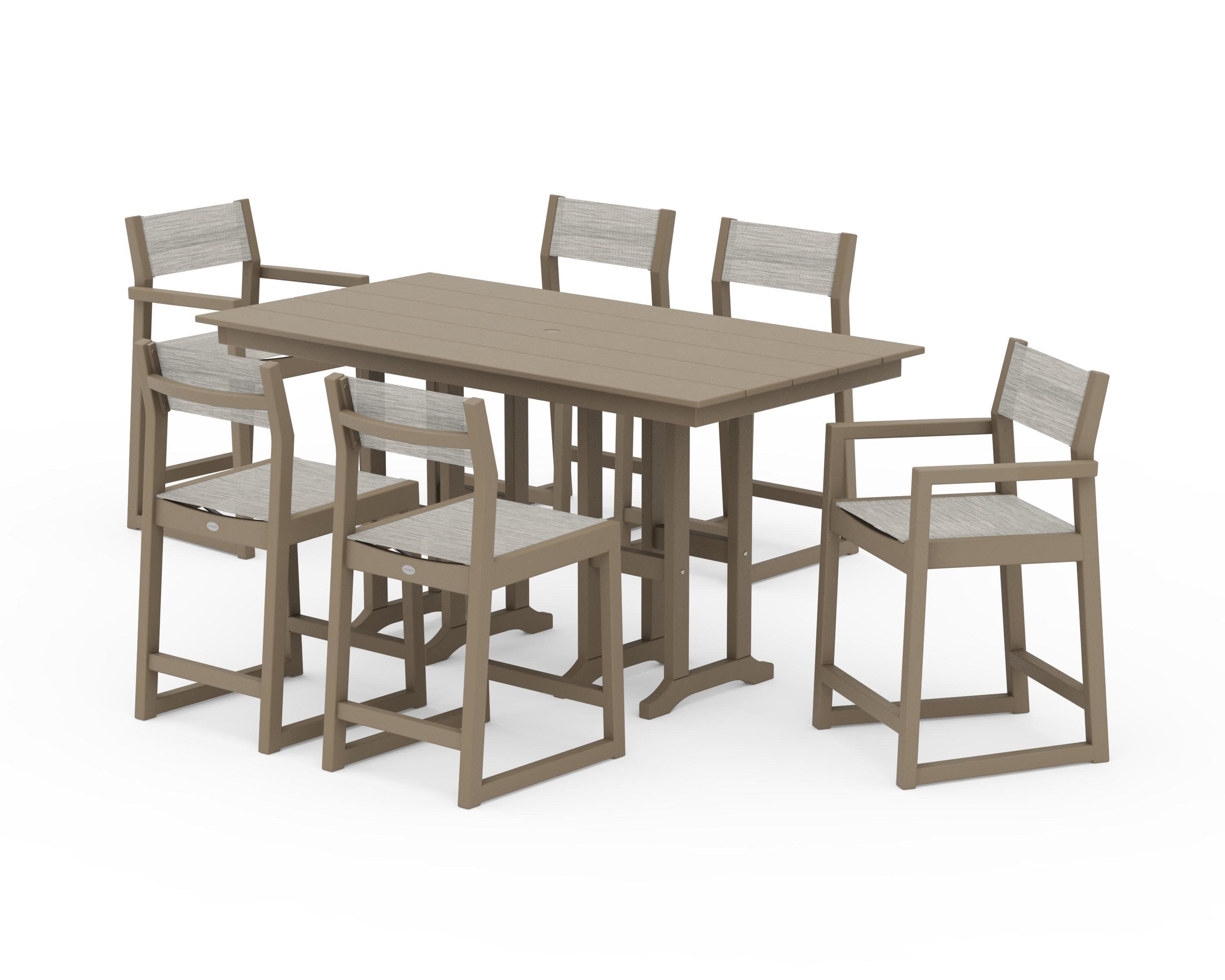 EDGE Sling 7-Piece Farmhouse Counter Set in Vintage Sahara / Birch Sling