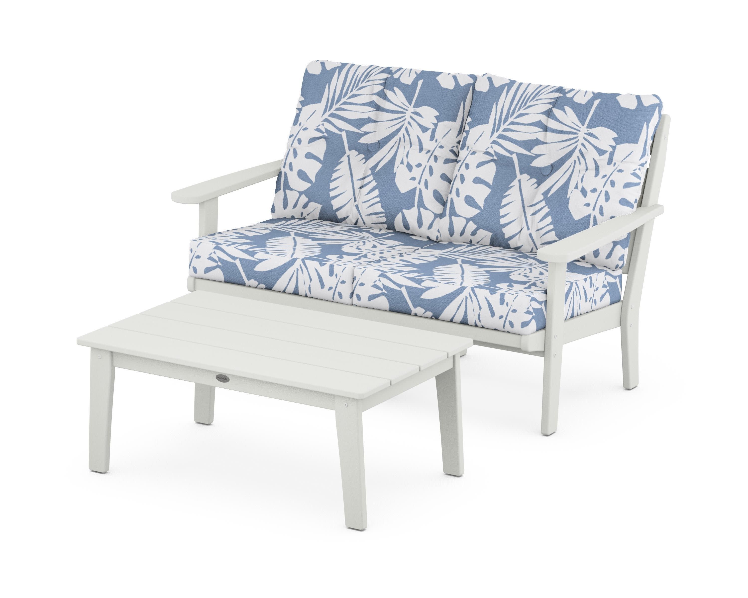 Lakeside 2-Piece Lounge Loveseat Set in Vintage White / Leaf Sky Blue