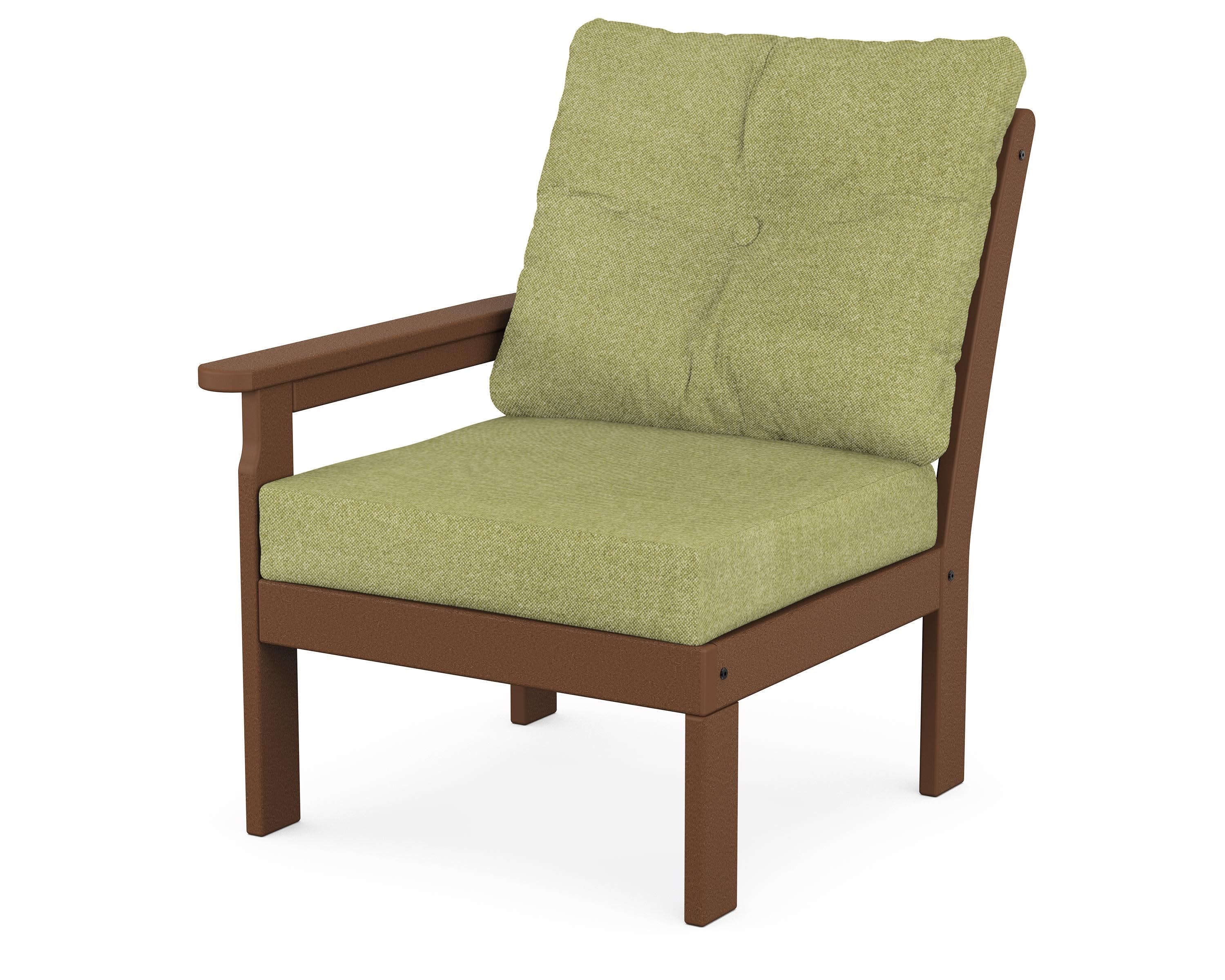 Vineyard Modular Left Arm Chair in Teak / Chartreuse Boucle