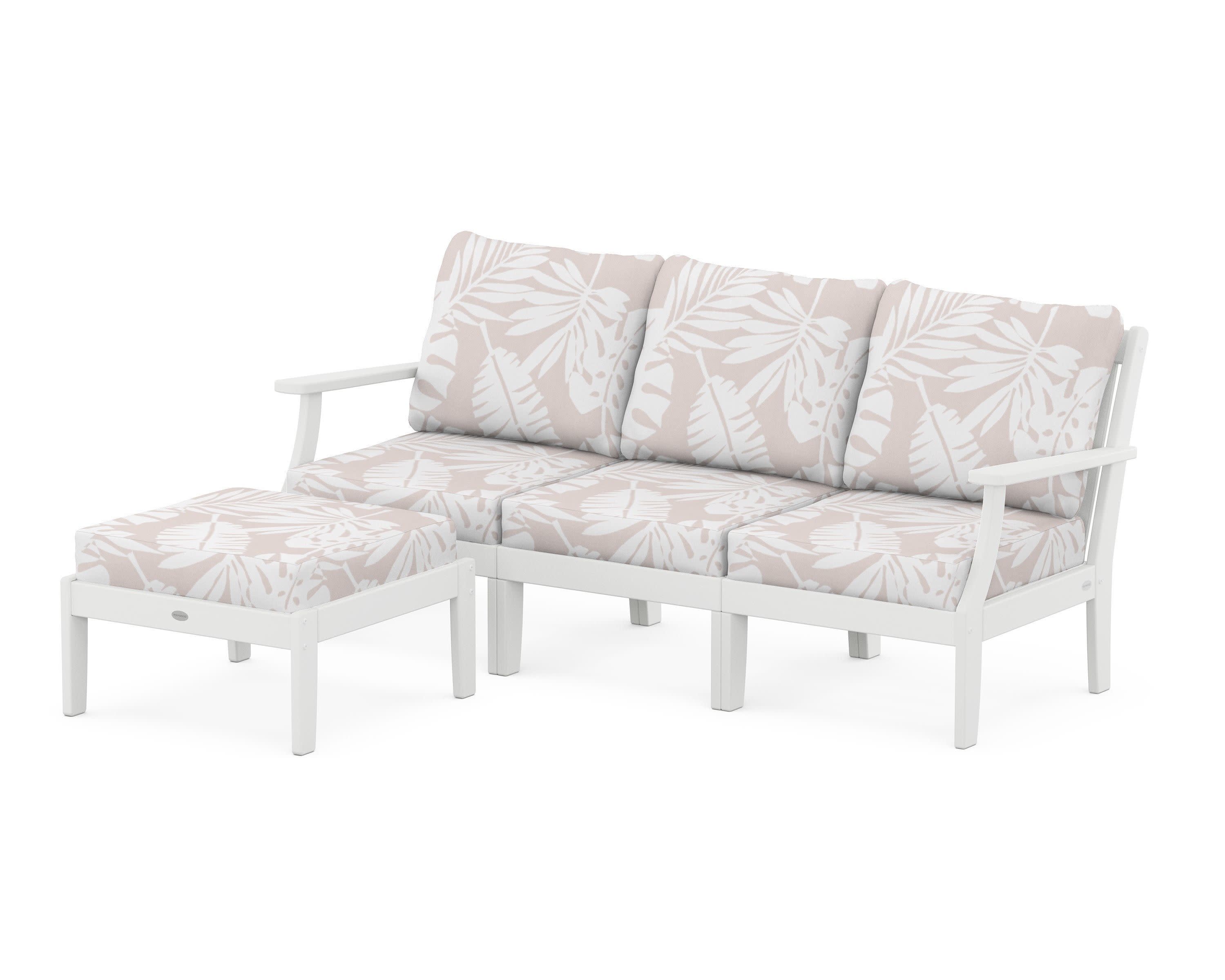 Braxton Modular 4-Piece Deep Seating Set with Ottoman in White / Leaf Dune Burlap
