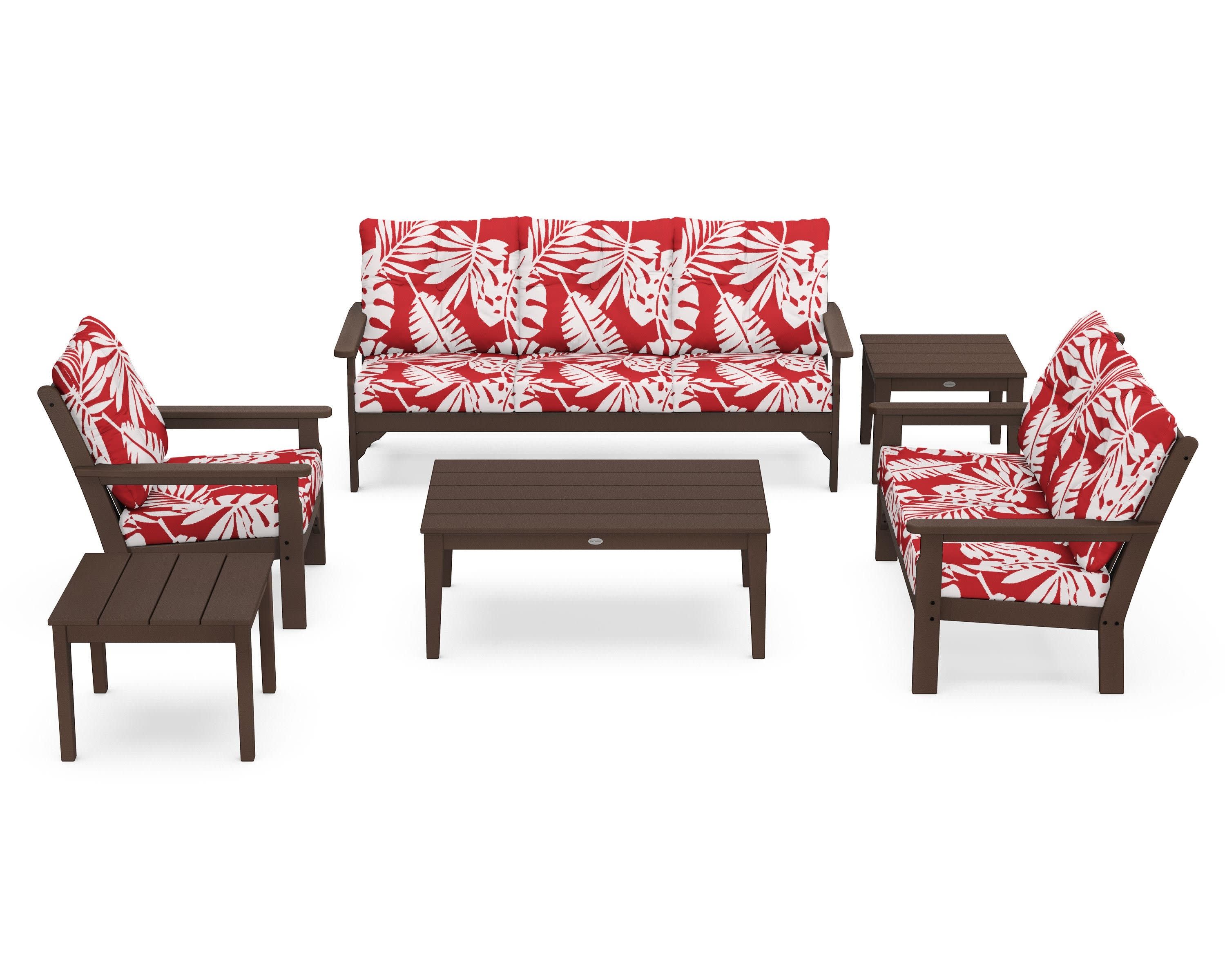 Vineyard 6-Piece Deep Seating Set in Mahogany / Leaf Crimson