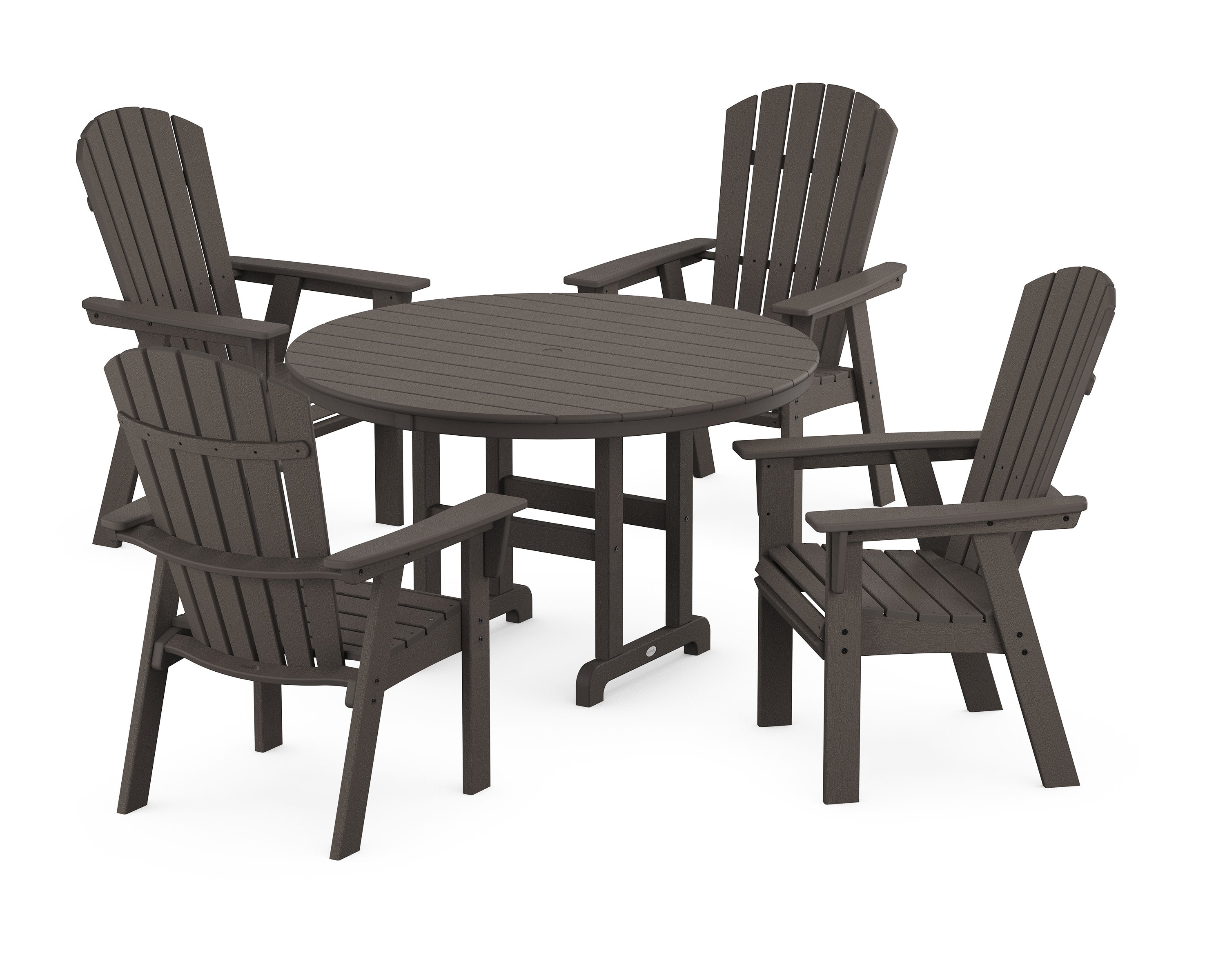 Nautical Adirondack 5-Piece Round Farmhouse Dining Set in Vintage Coffee