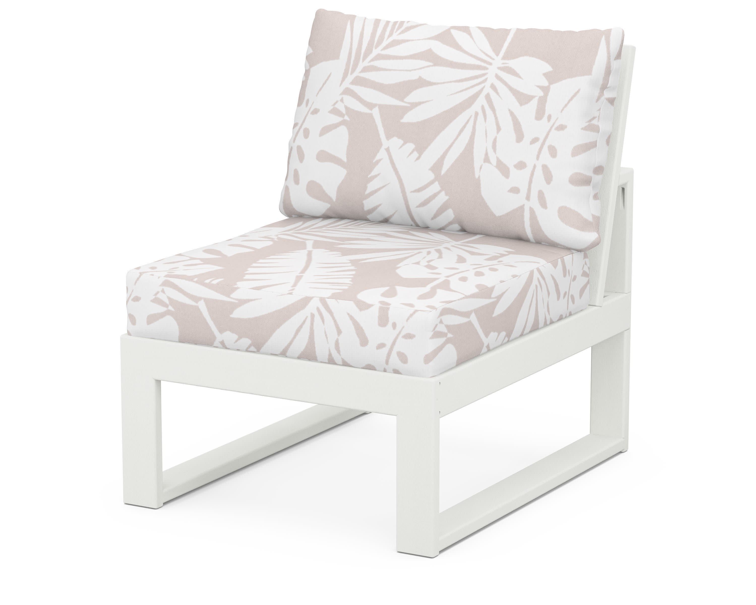 Modular Armless Chair in Vintage White / Leaf Dune Burlap