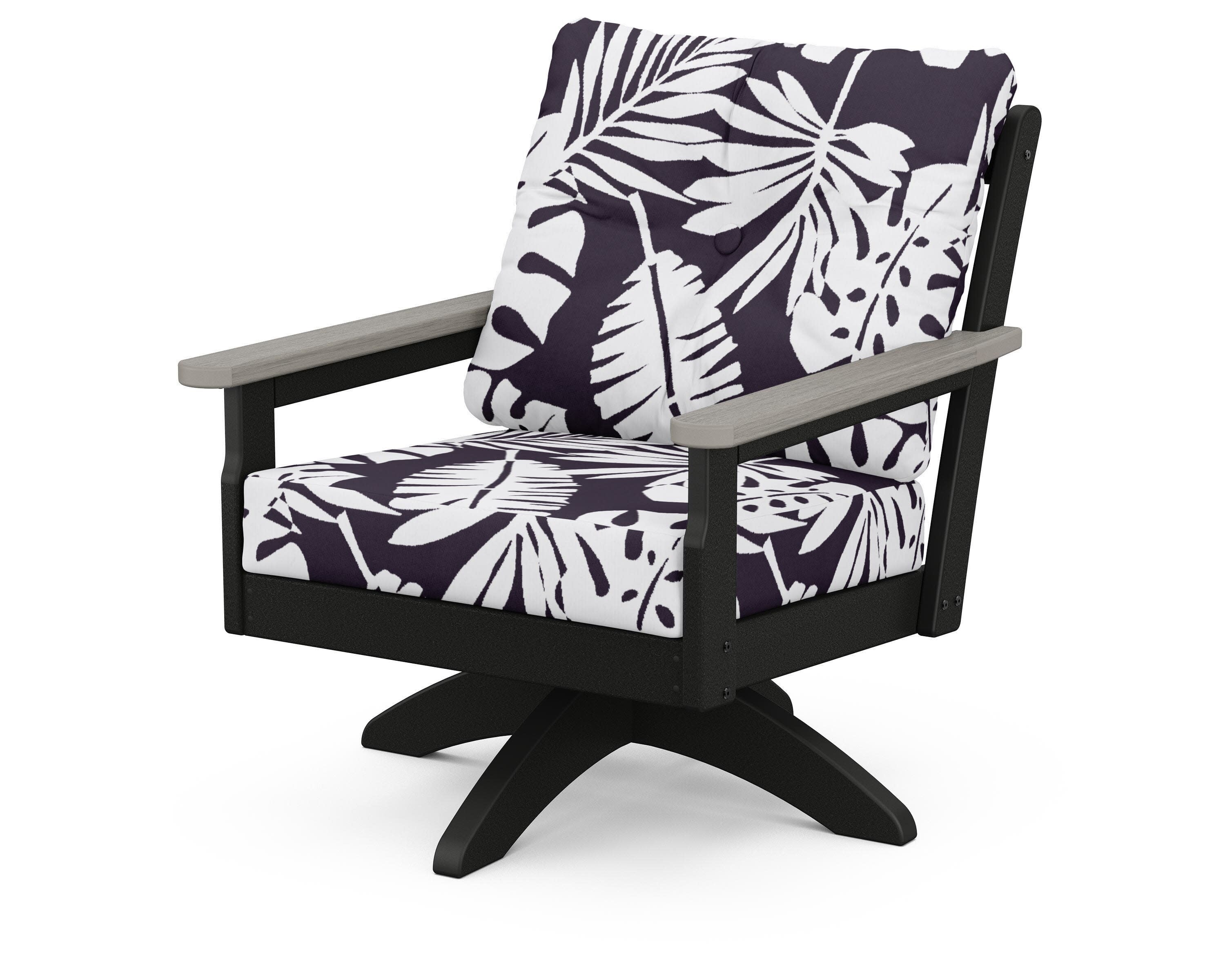 Vineyard Deep Seating Swivel Chair in Black / Driftwood / Leaf Navy