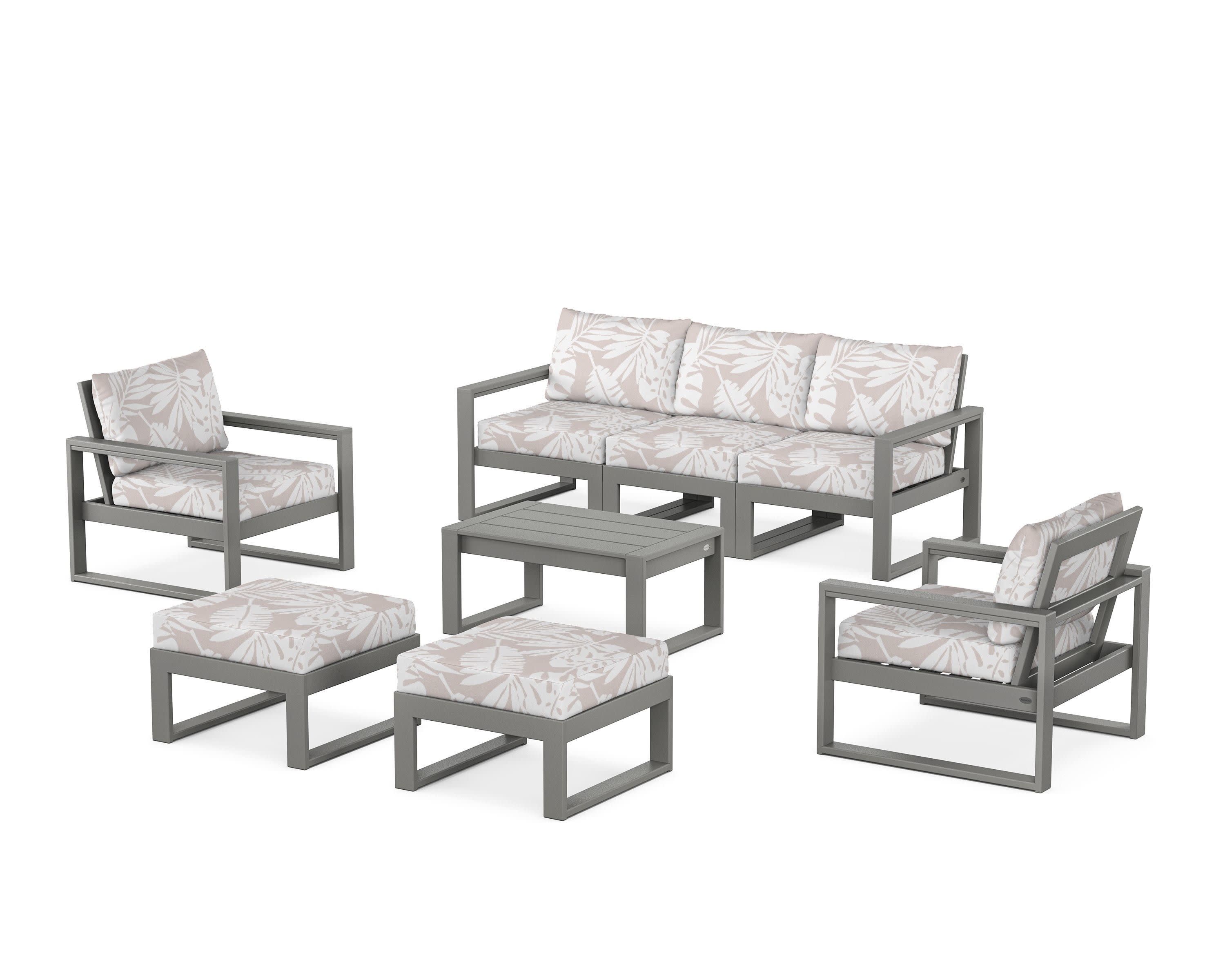 EDGE Sectional 8-Piece Lounge Sofa Set in Slate Grey / Leaf Dune Burlap