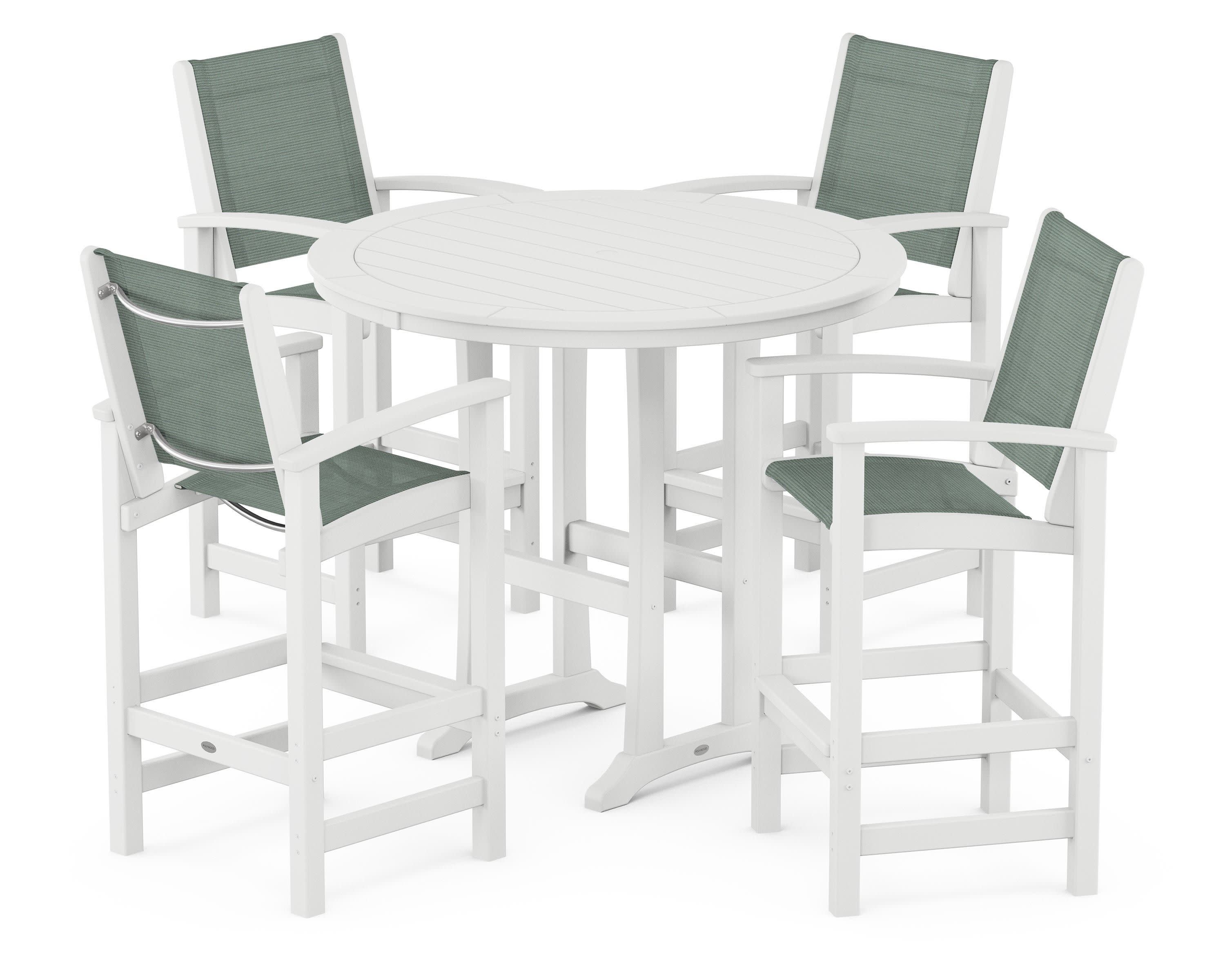 Coastal 5-Piece Nautical Trestle Bar Set in White / Dupioni Sea Mist Sling