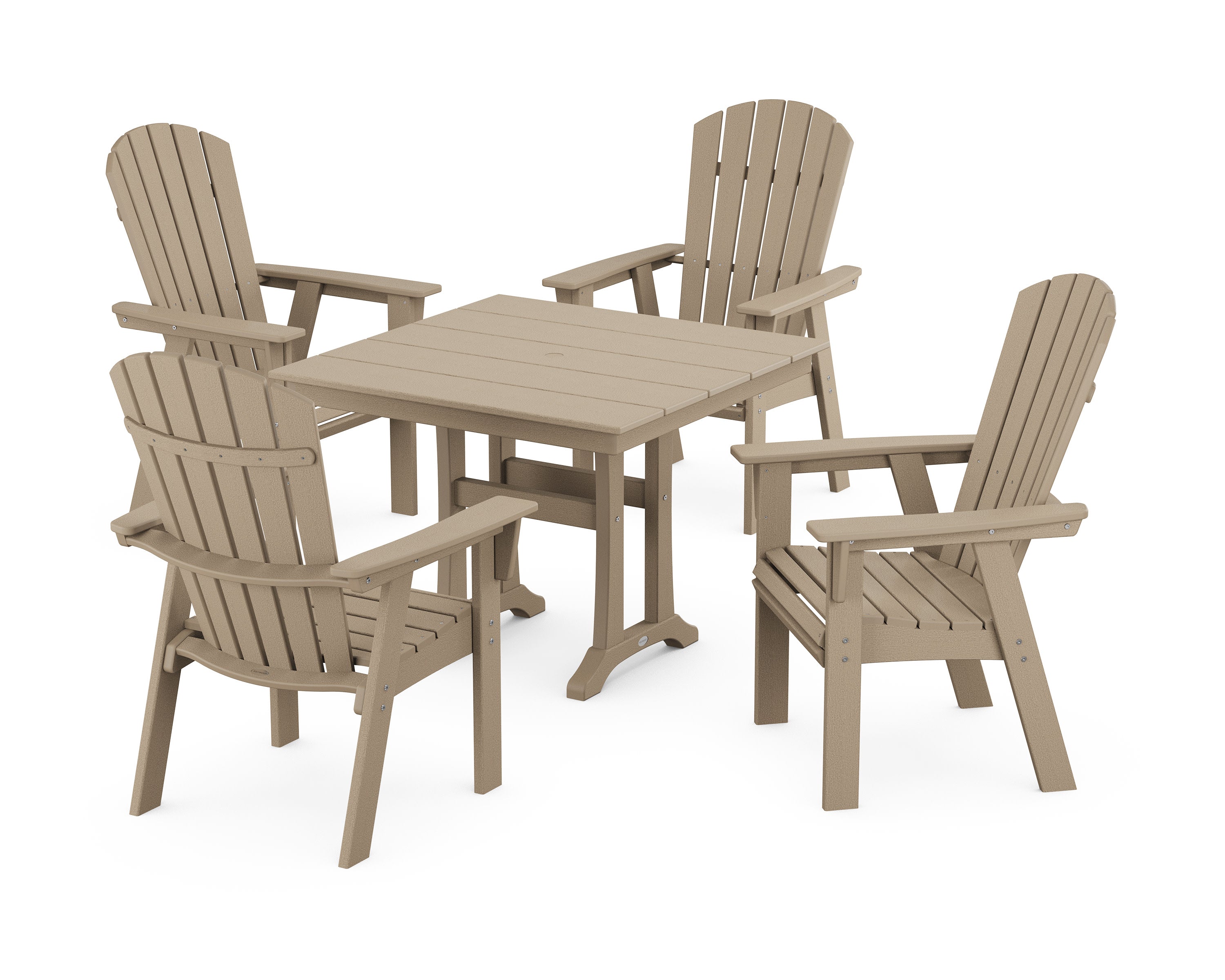 Nautical Adirondack 5-Piece Farmhouse Dining Set With Trestle Legs in Vintage Sahara