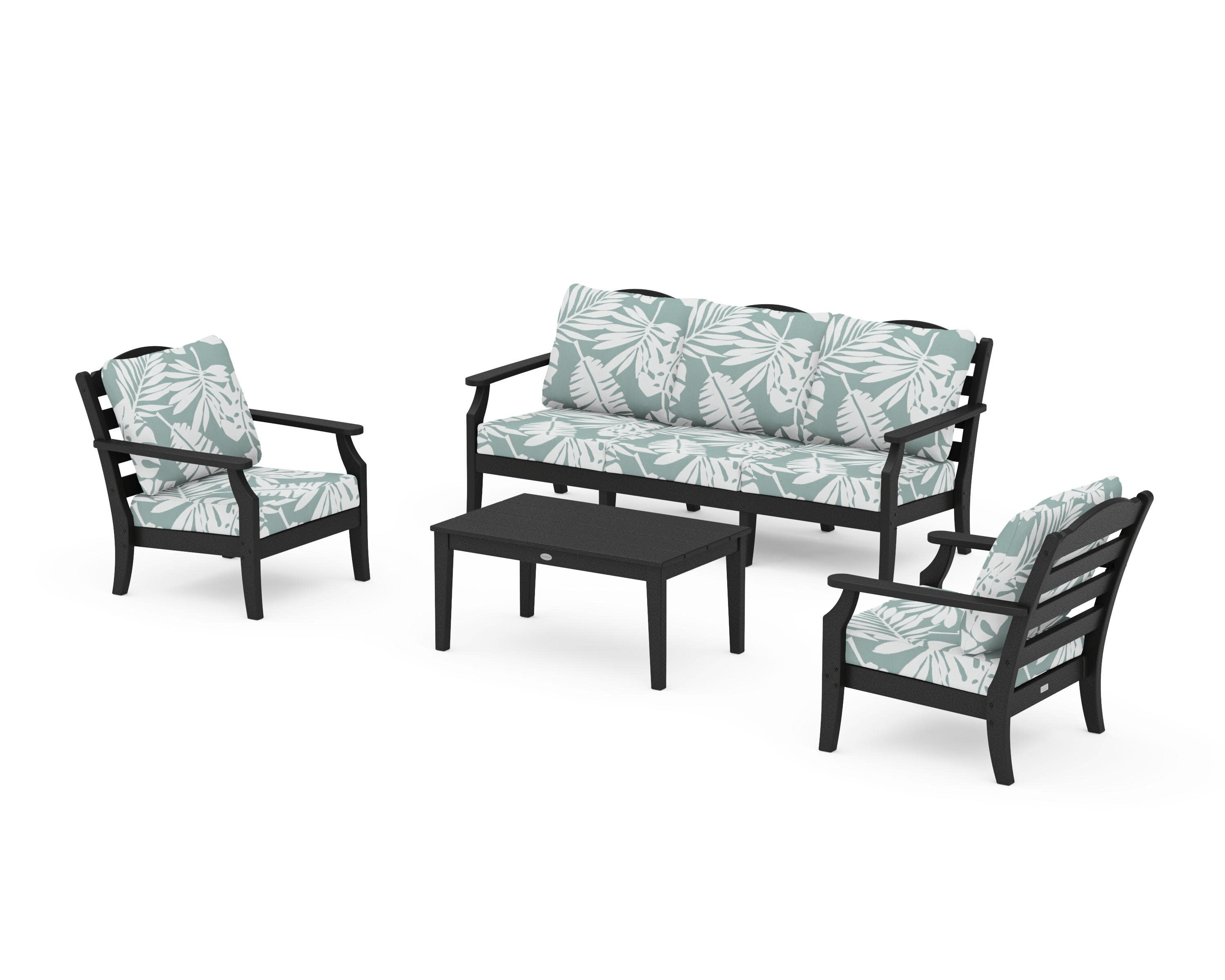 Savannah 4-Piece Deep Seating Set with Sofa in Black / Leaf Glacier Spa