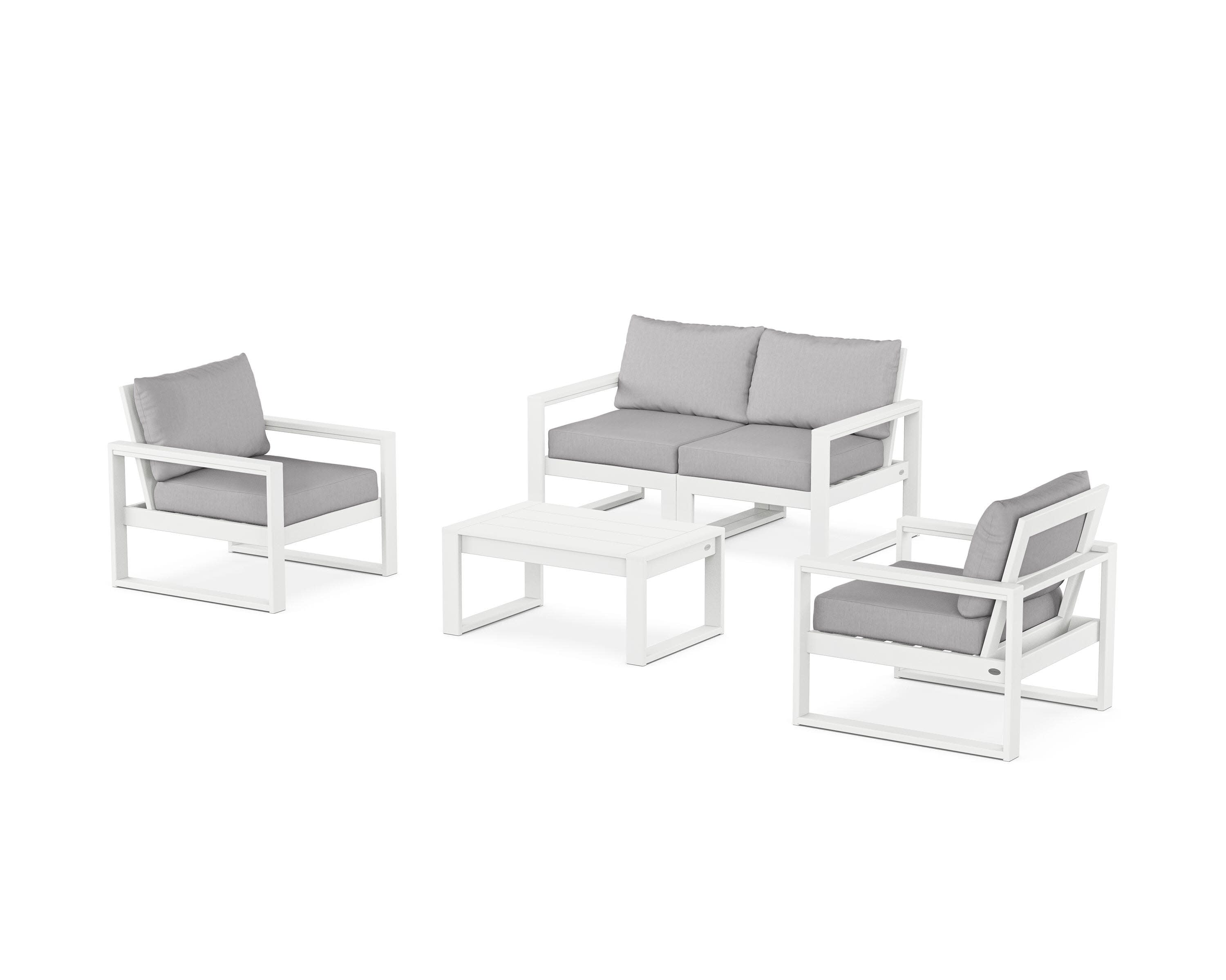 EDGE Sectional 4-Piece Deep Seating Set with Loveseat in White / Granite