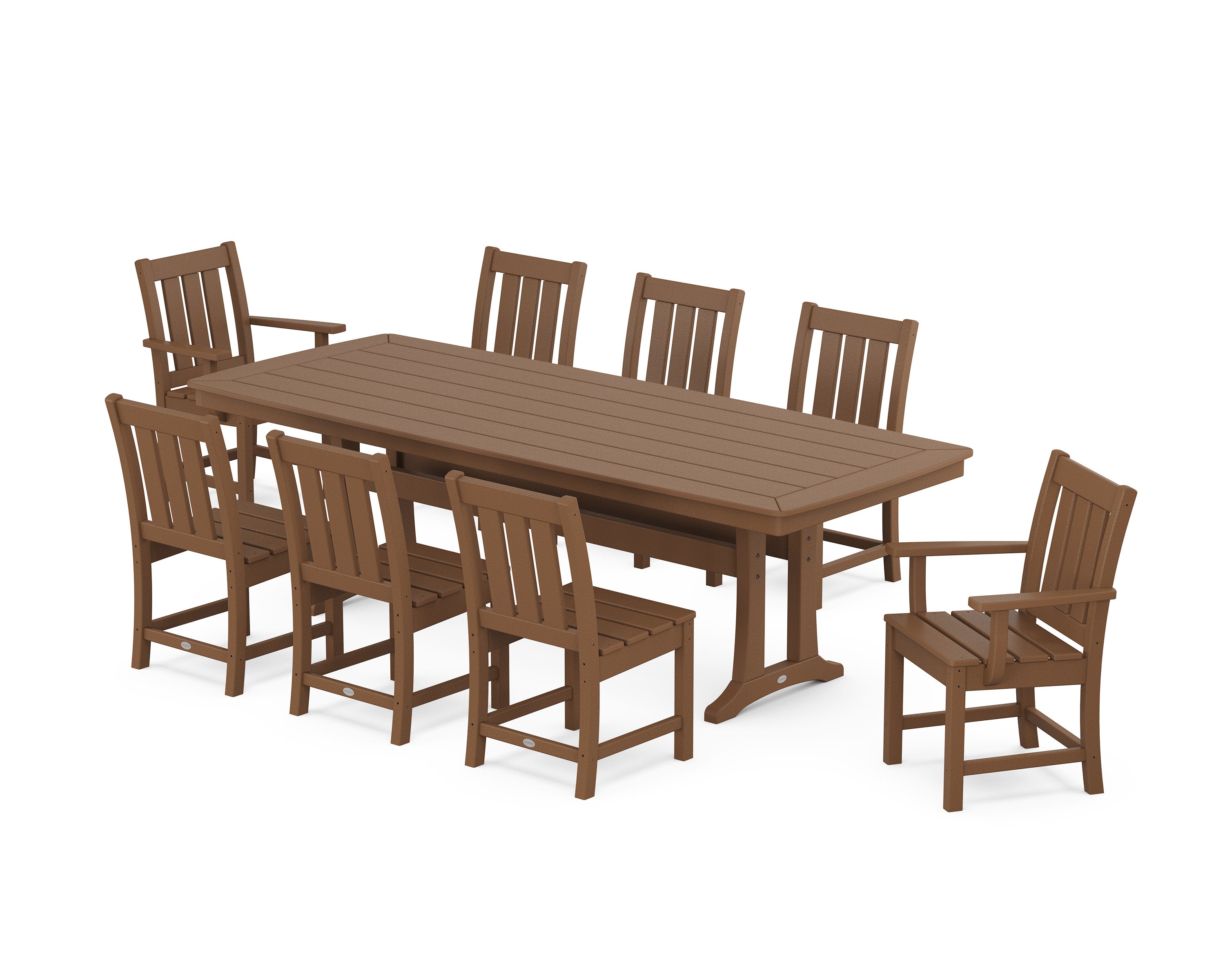 Oxford 9-Piece Dining Set with Trestle Legs in Teak