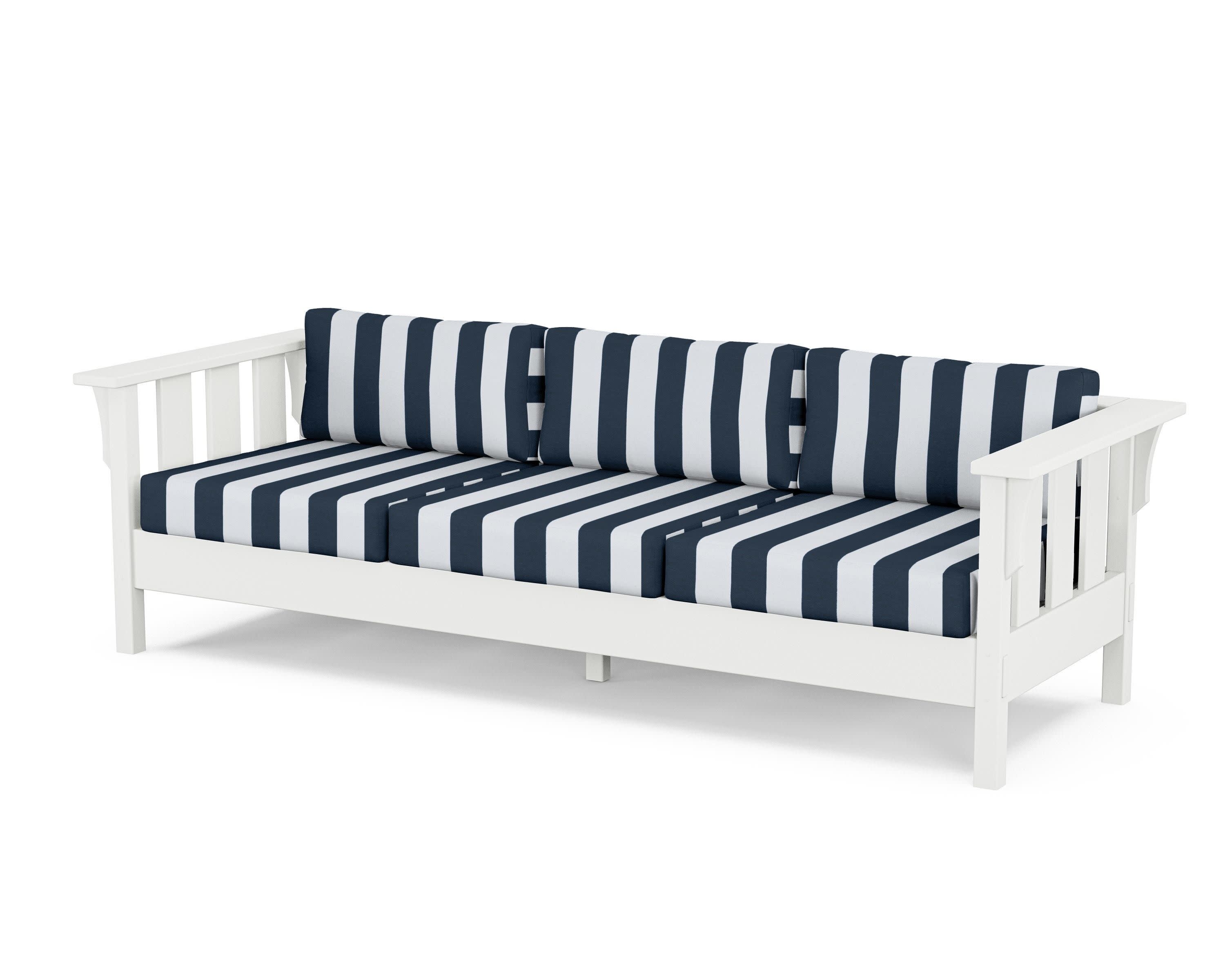 Acadia Deep Seating Sofa in White / Cabana Stripe Marine Indigo