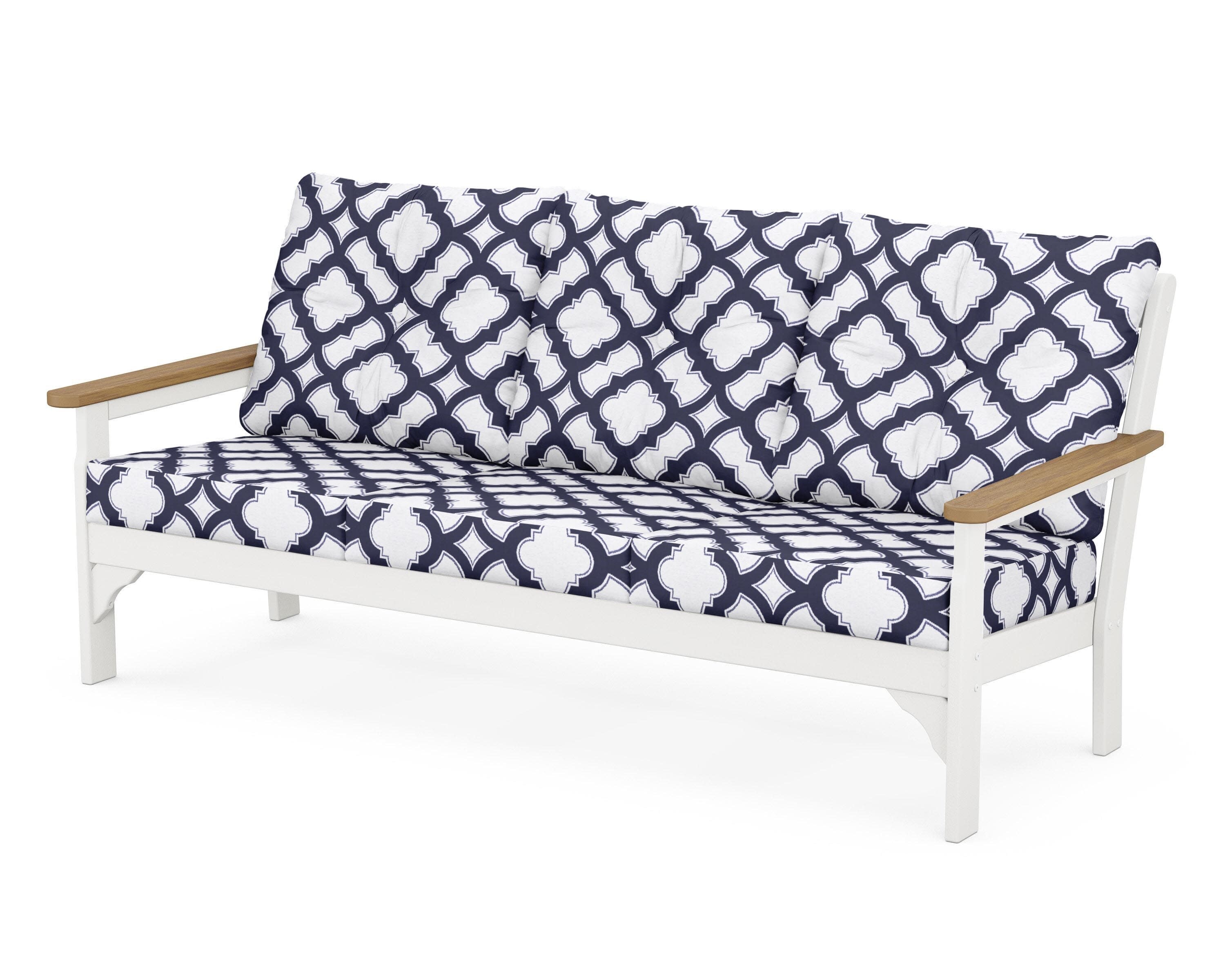 Vineyard Deep Seating Sofa in White / Natural / Trellis Navy