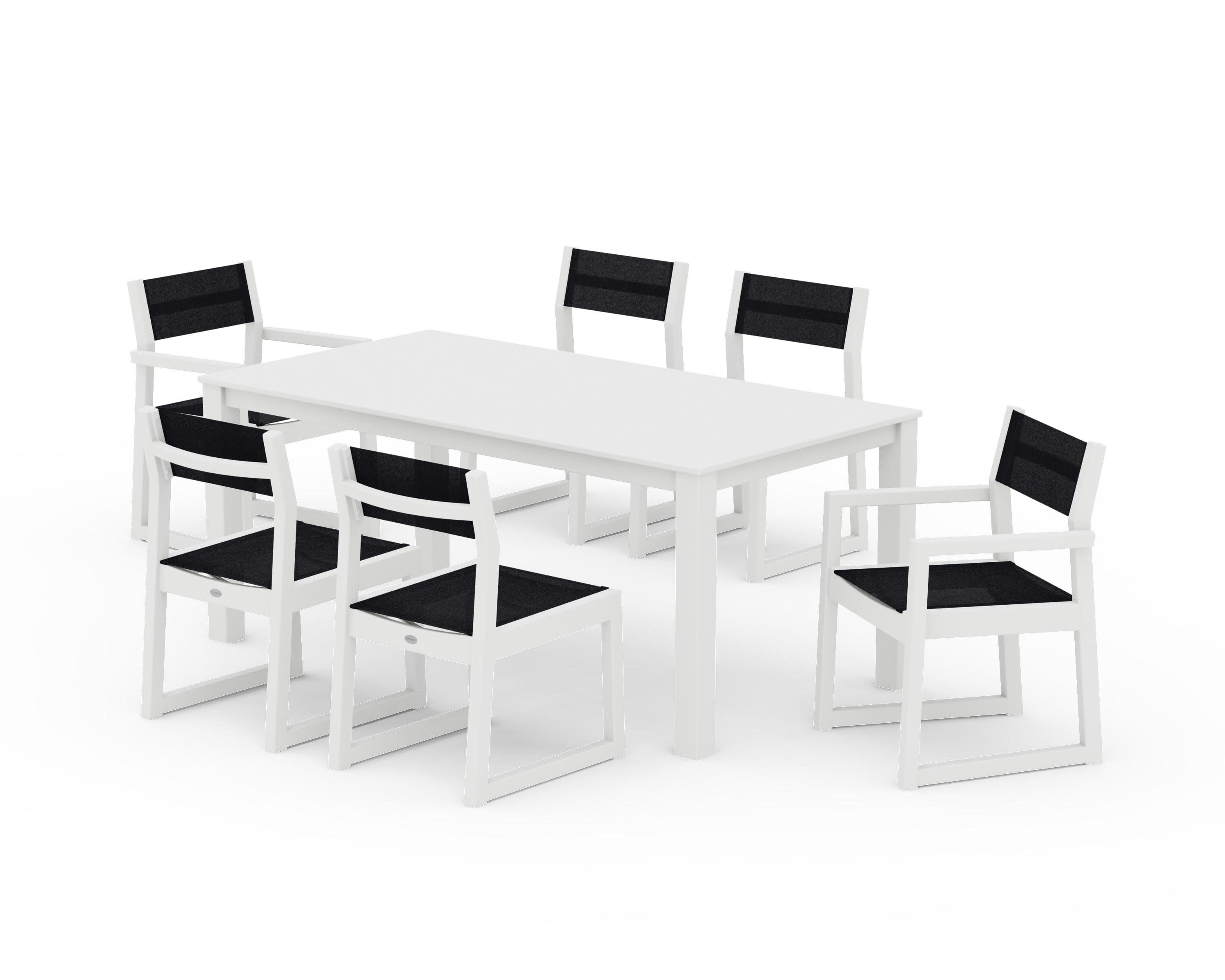 EDGE Sling 7-Piece Parsons Dining Set in White / Black Sling