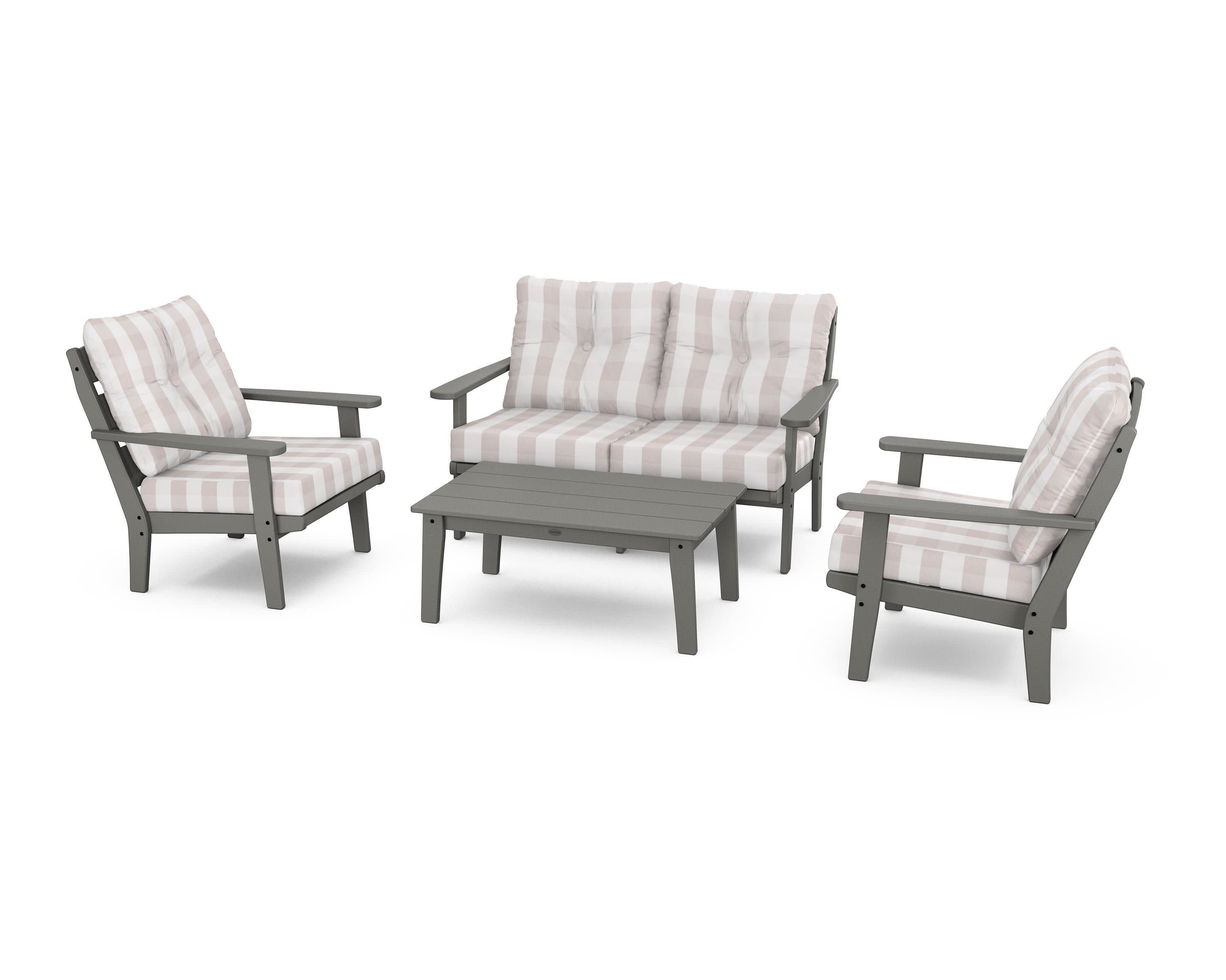 Lakeside 4-Piece Deep Seating Set in Slate Grey / Buffalo Plaid Dune Burlap