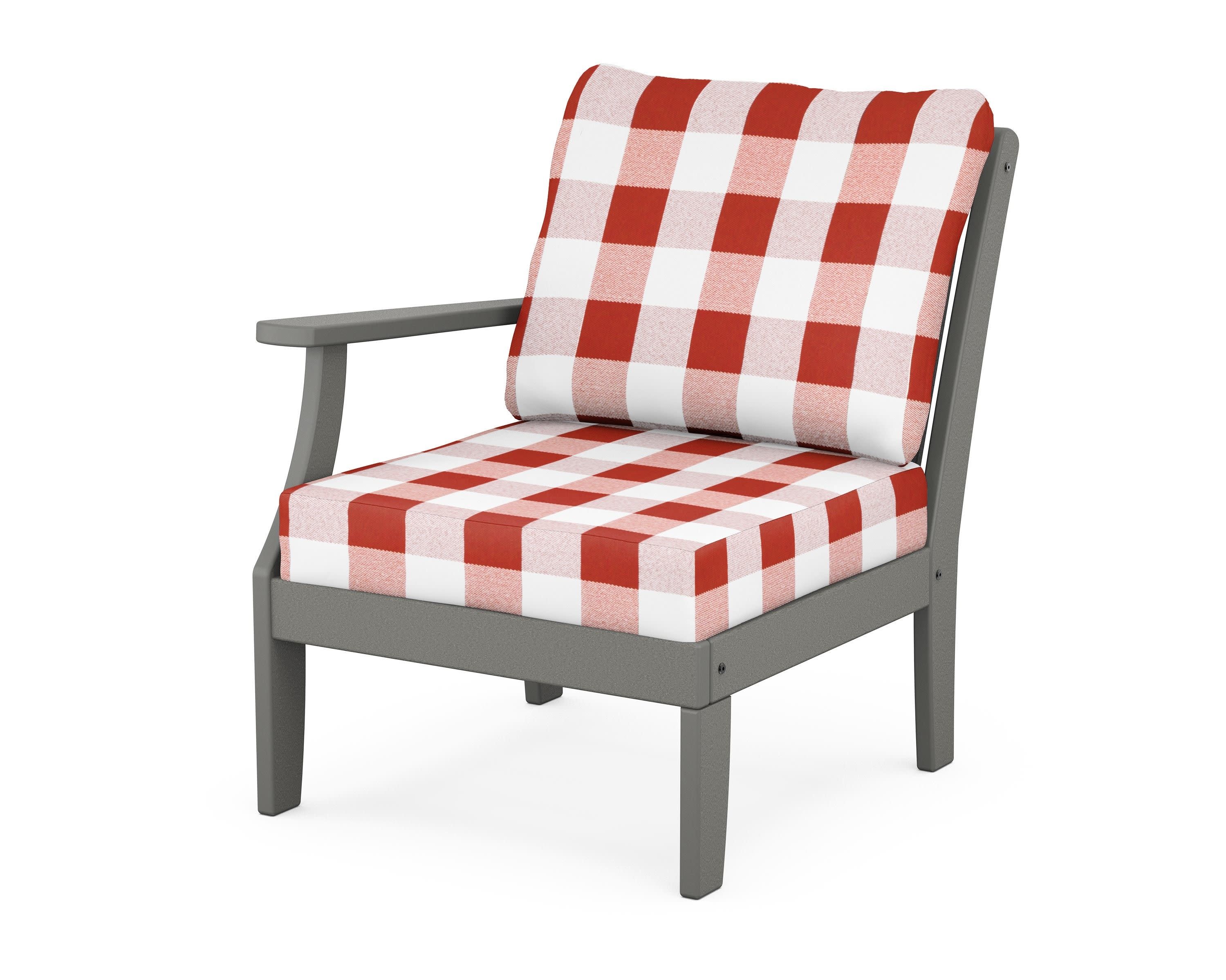 Braxton Modular Left Arm Chair in Slate Grey / Buffalo Plaid Crimson