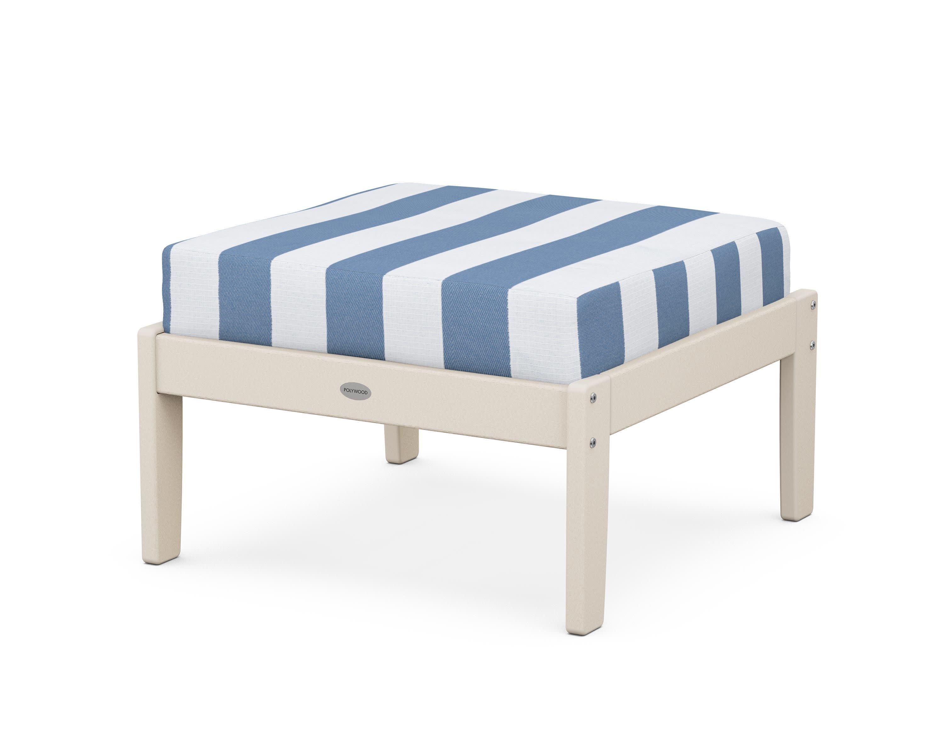 Braxton Deep Seating Ottoman in Sand / Cabana Stripe Sky Blue