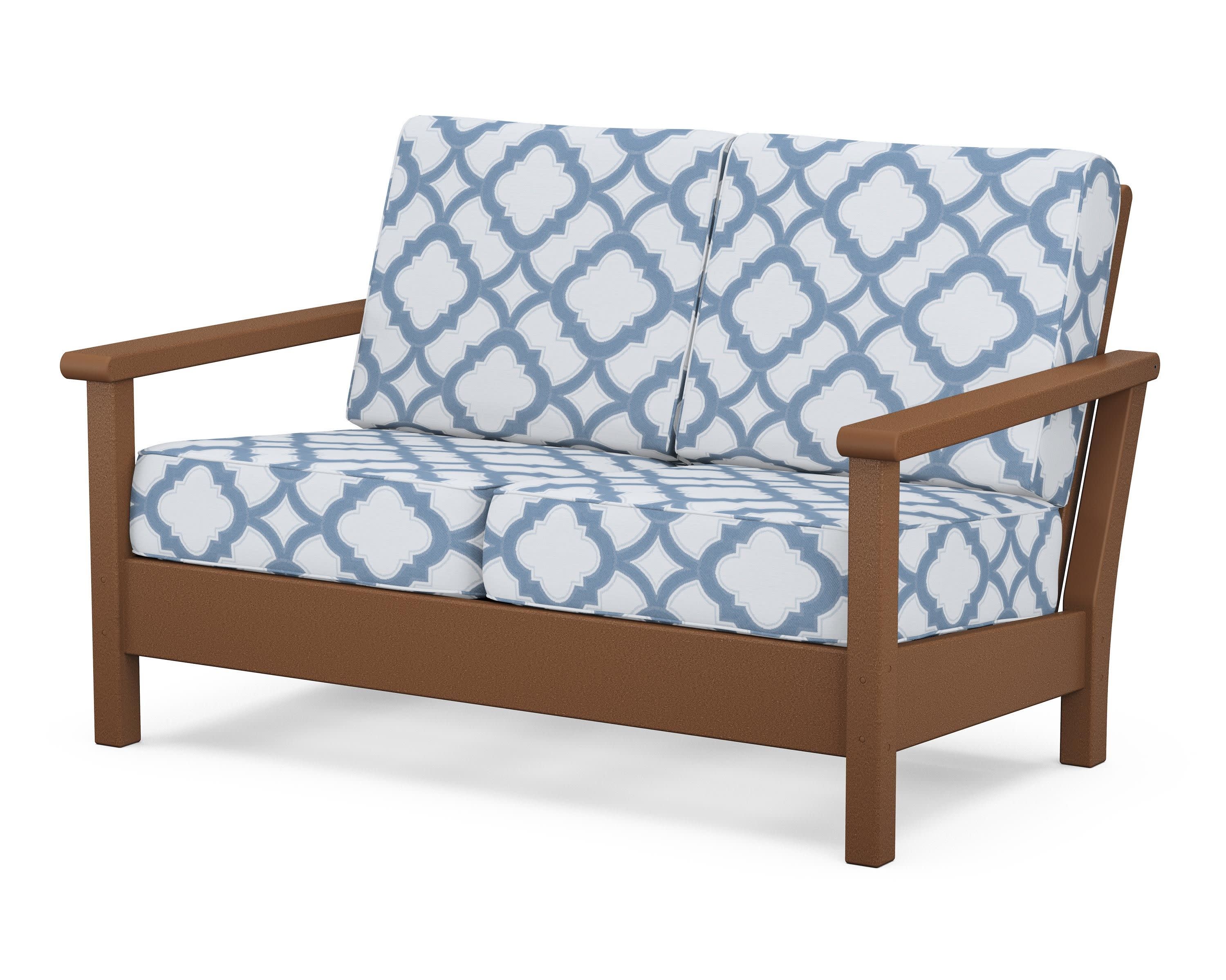 Harbour Deep Seating Loveseat in Teak / Trellis Sky Blue