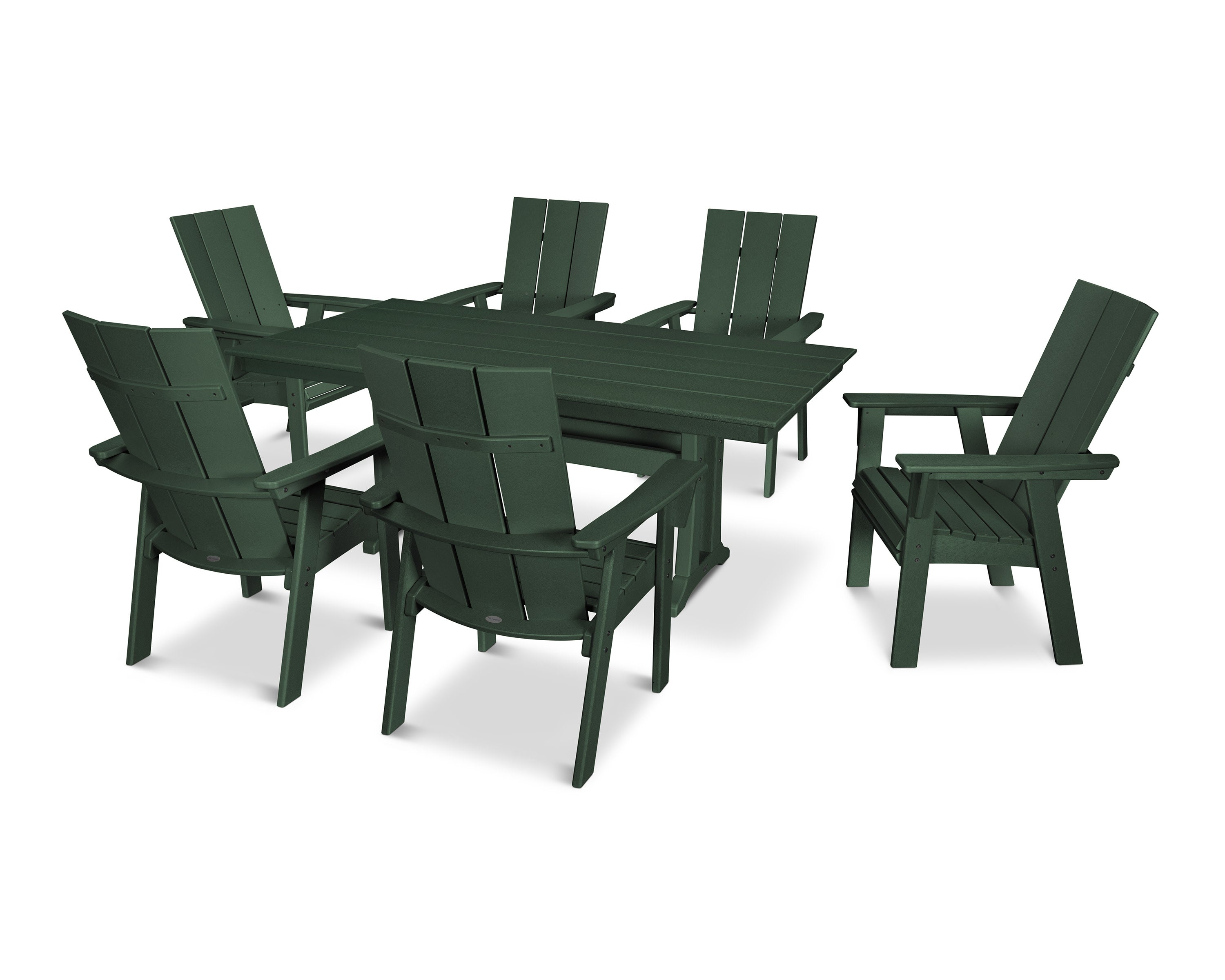 Modern Curveback Adirondack 7-Piece Farmhouse Dining Set with Trestle Legs in Green