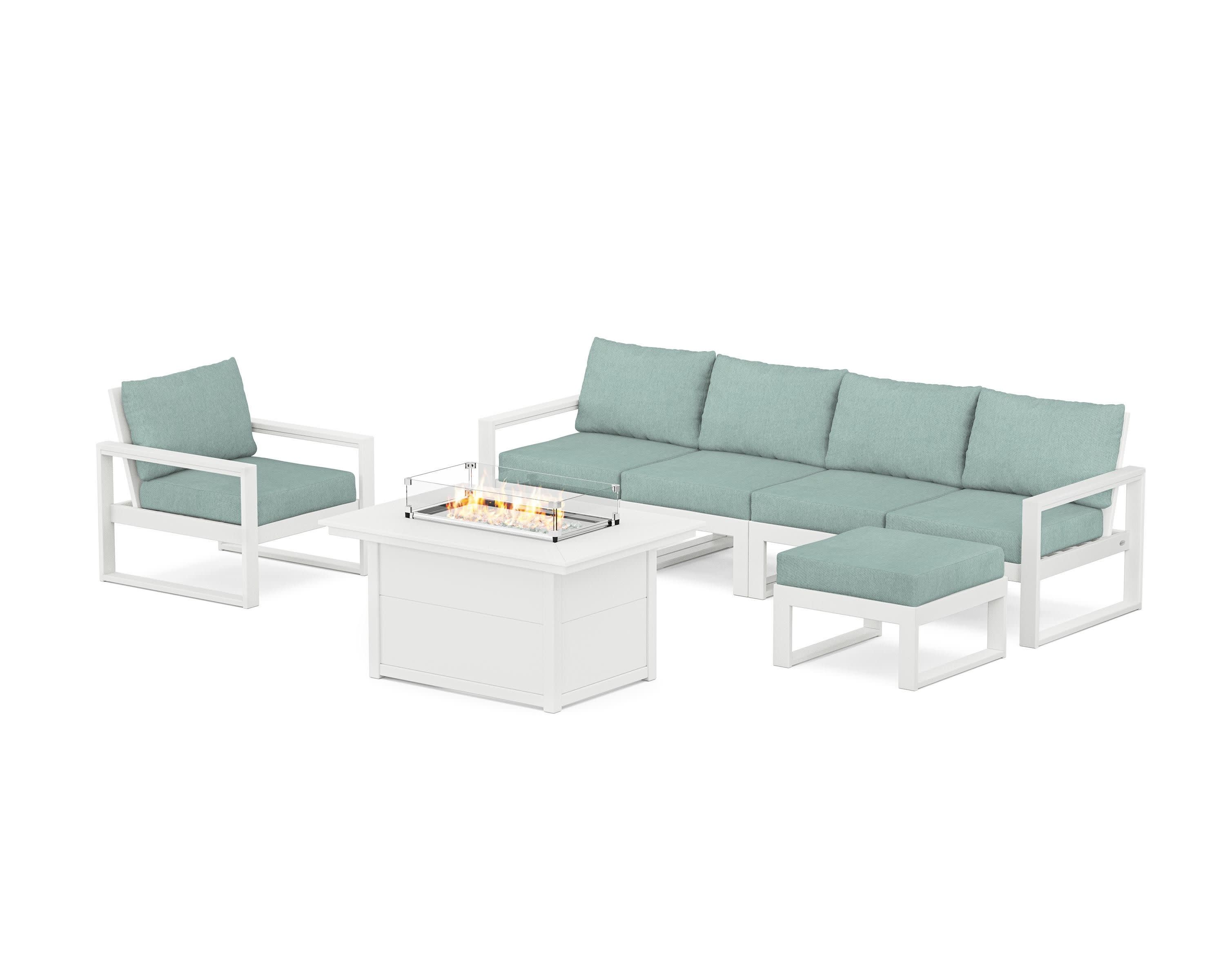 EDGE Sectional Lounge and Fire Pit Set in White / Glacier Spa