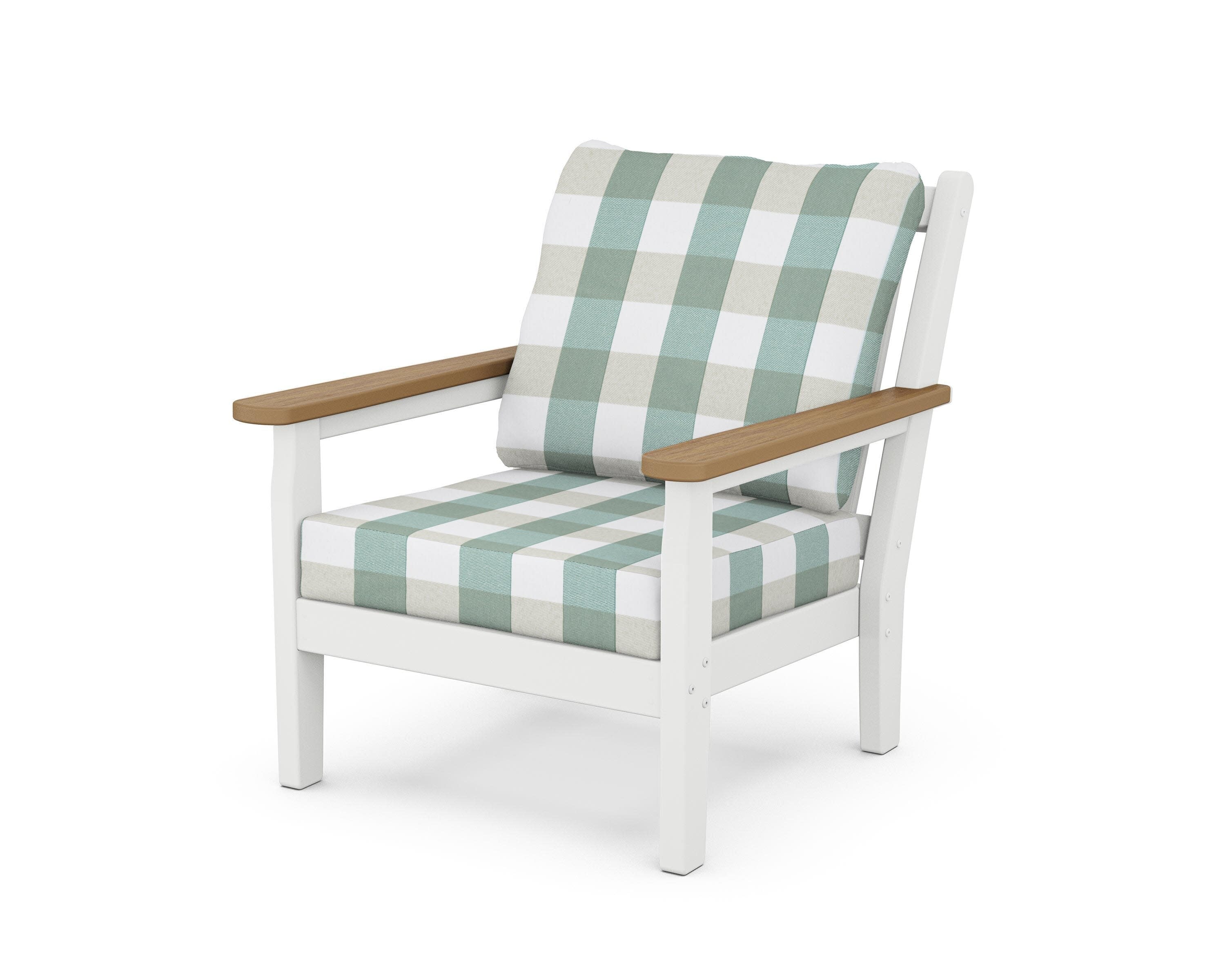 Chippendale Deep Seating Chair in White / Natural / Buffalo Plaid Glacier Spa
