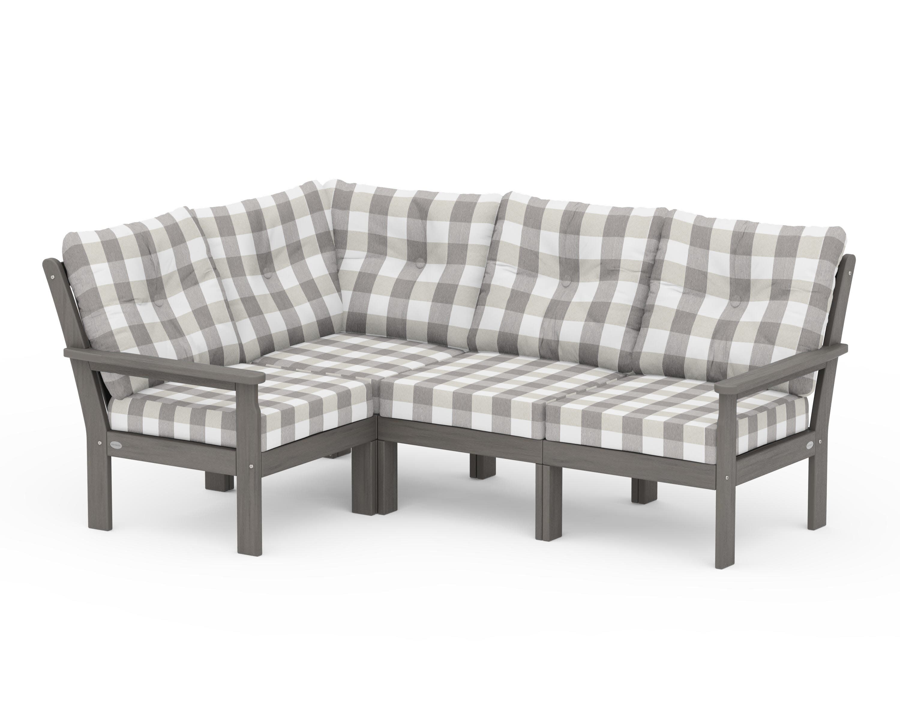 Vineyard 4-Piece Sectional in Driftwood / Buffalo Plaid Grey Mist