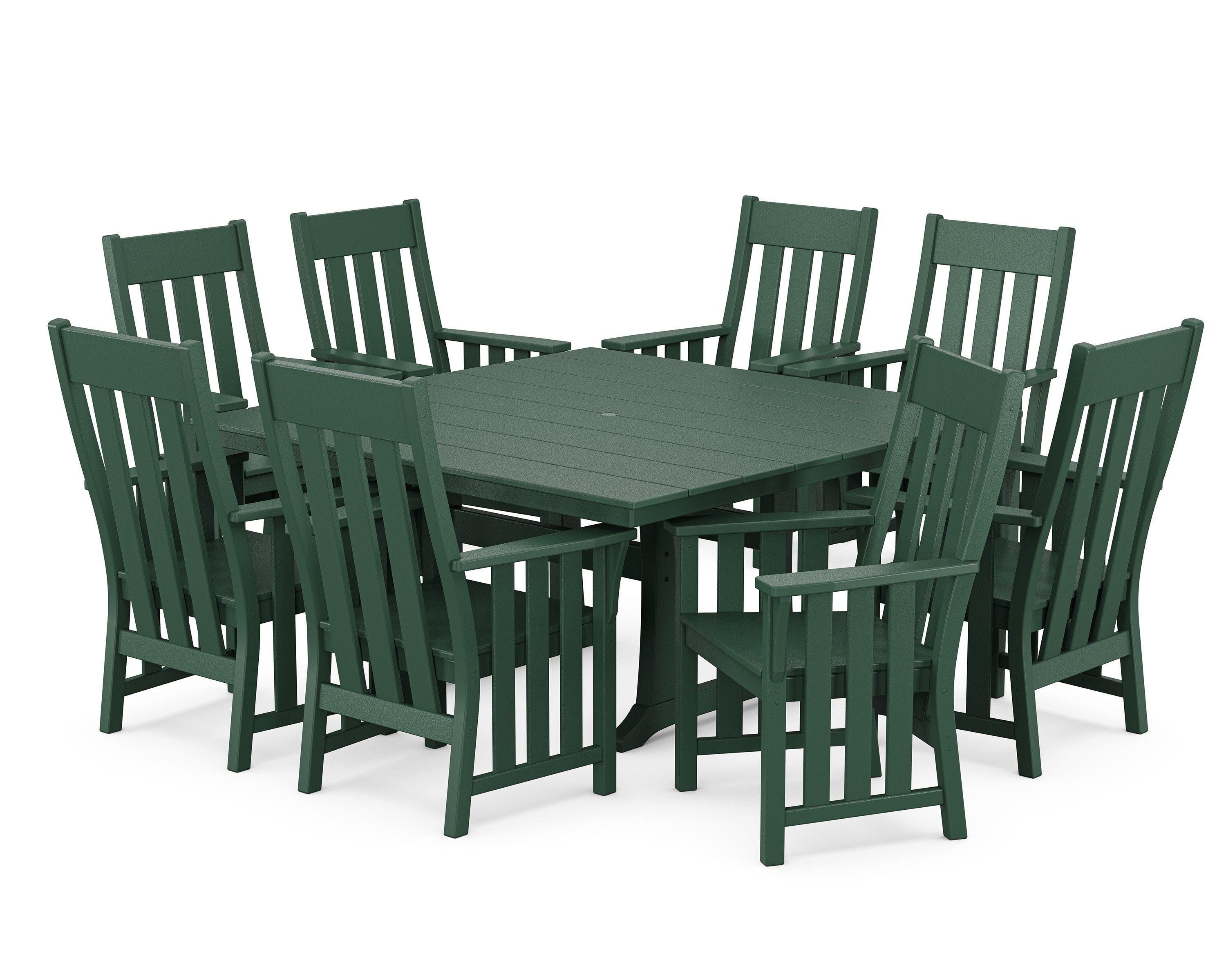 Acadia 9-Piece Square Farmhouse Dining Set with Trestle Legs in Green