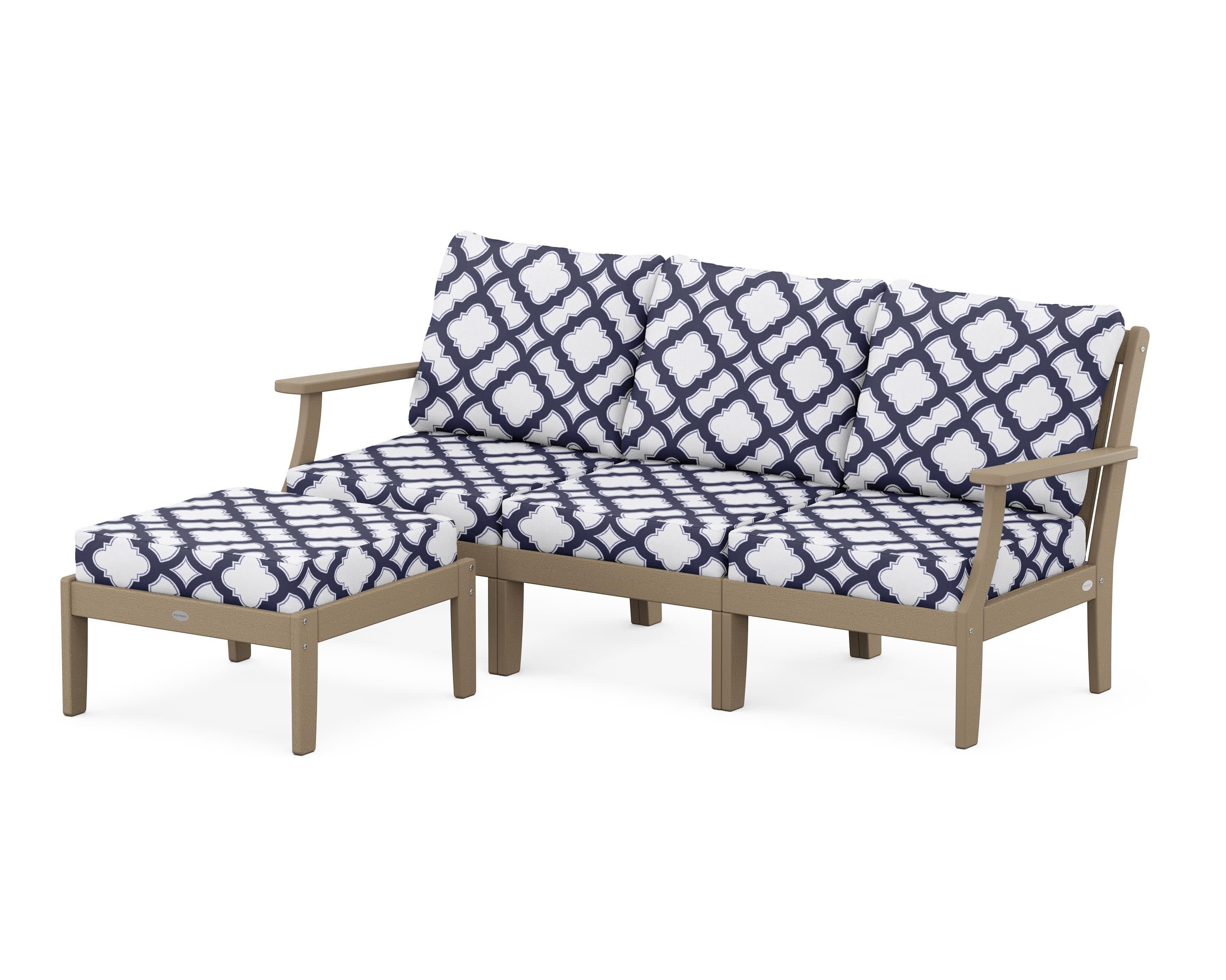 Braxton Modular 4-Piece Deep Seating Set with Ottoman in Vintage Sahara / Trellis Navy