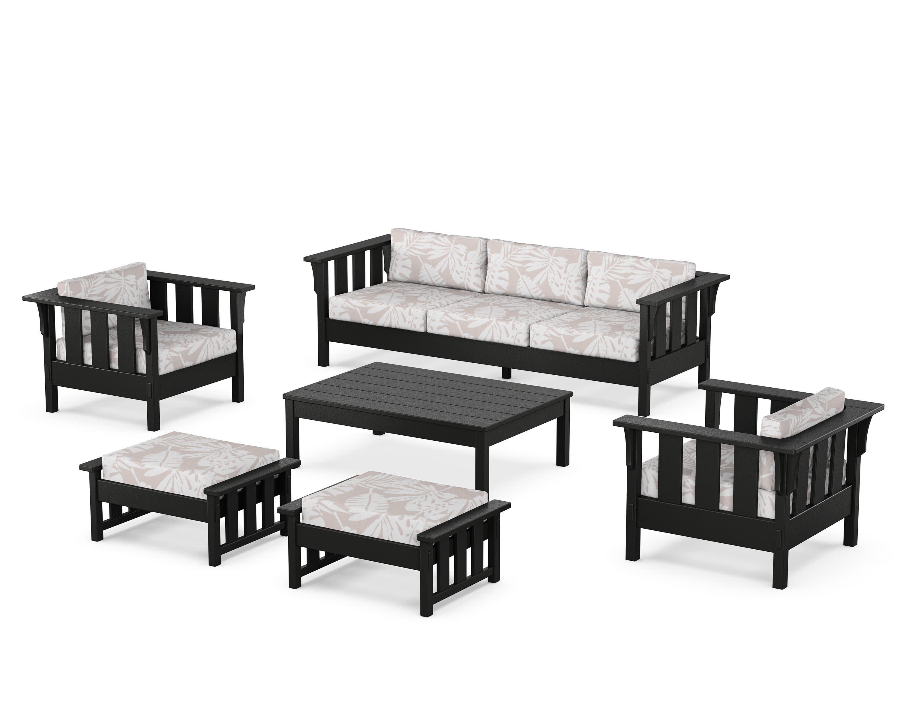 Acadia 6-Piece Lounge Sofa Set in Black / Leaf Dune Burlap