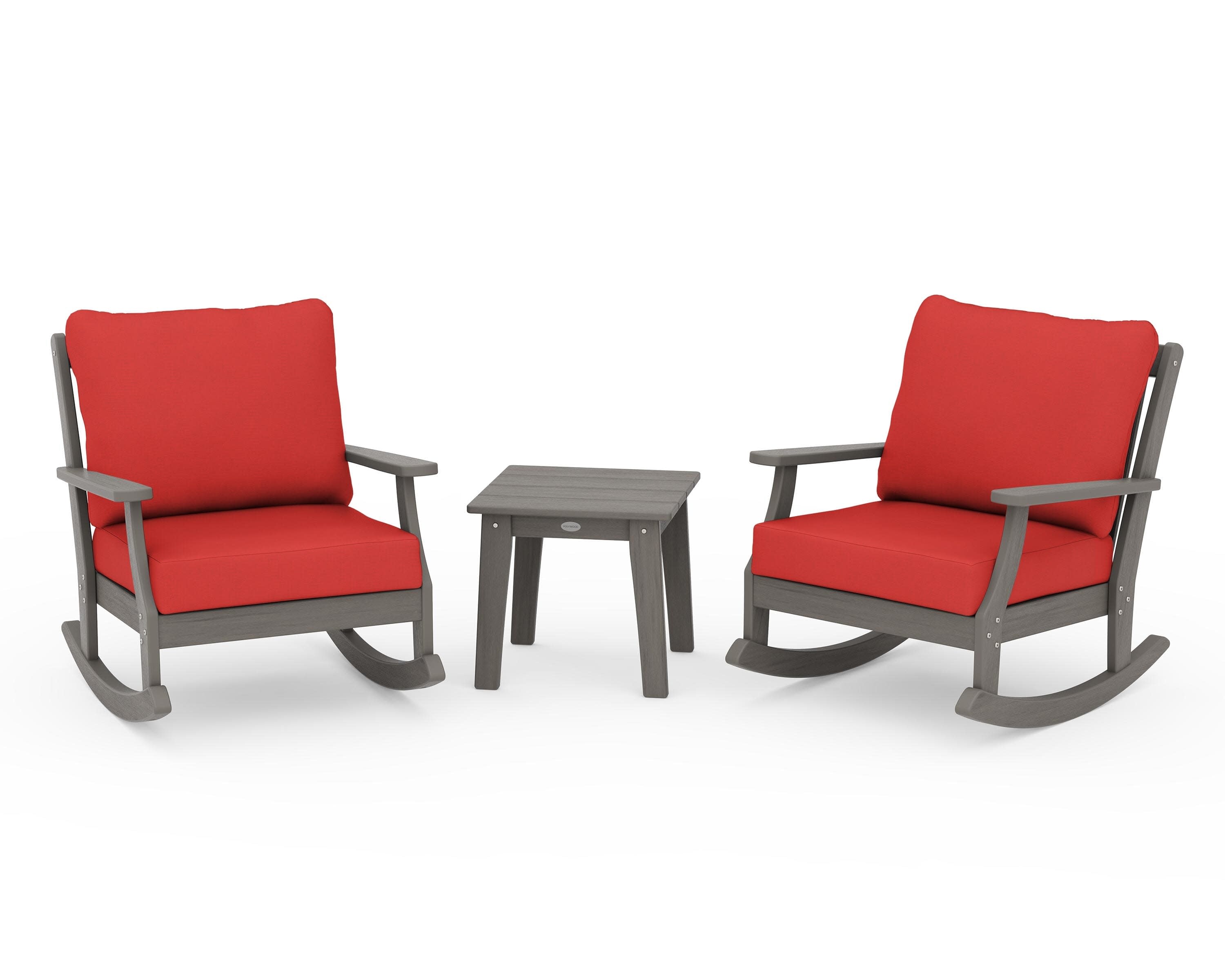 Braxton 3-Piece Deep Seating Rocker Set in Driftwood / Crimson Linen