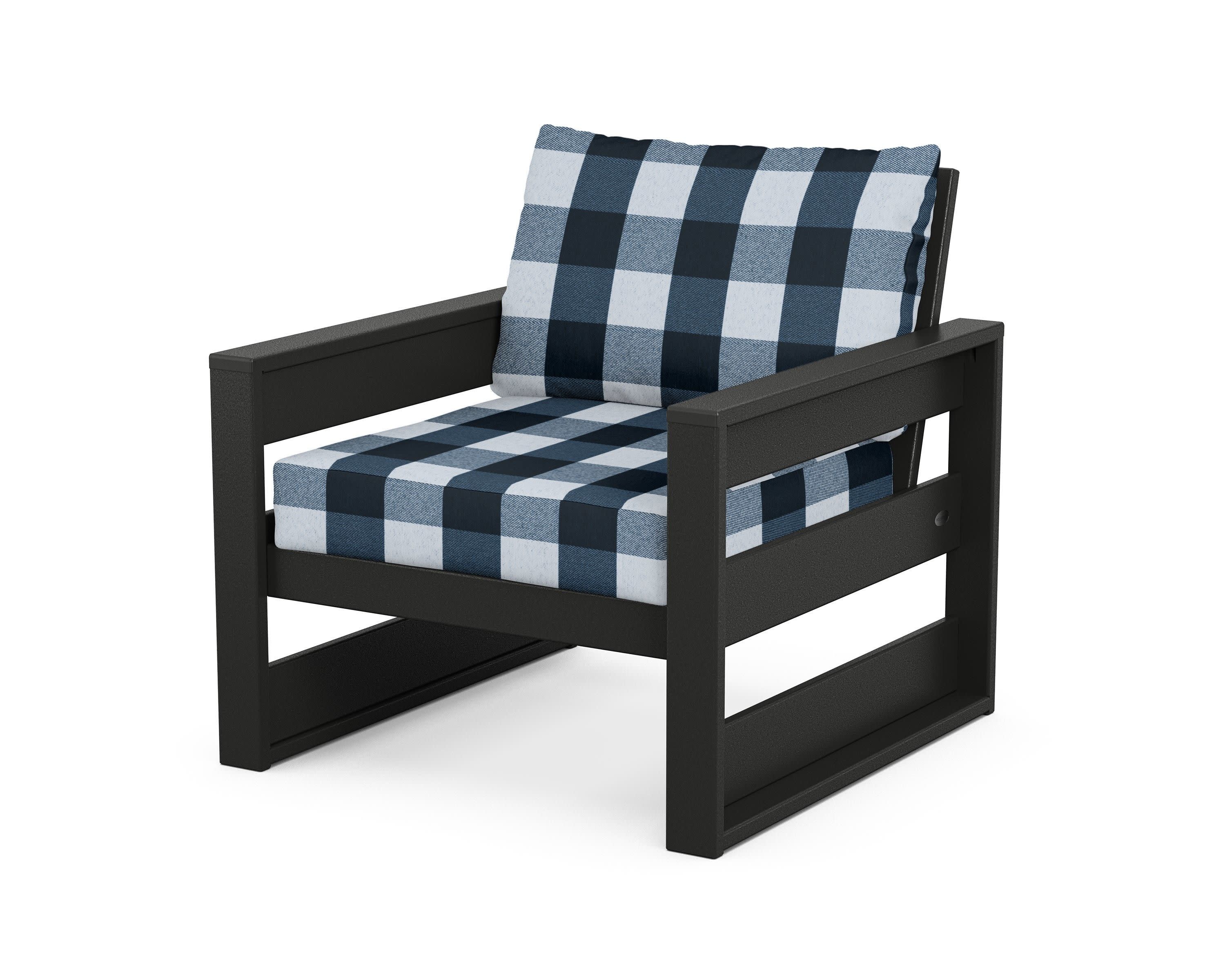 Westport Club Chair in Black / Buffalo Plaid Marine Indigo