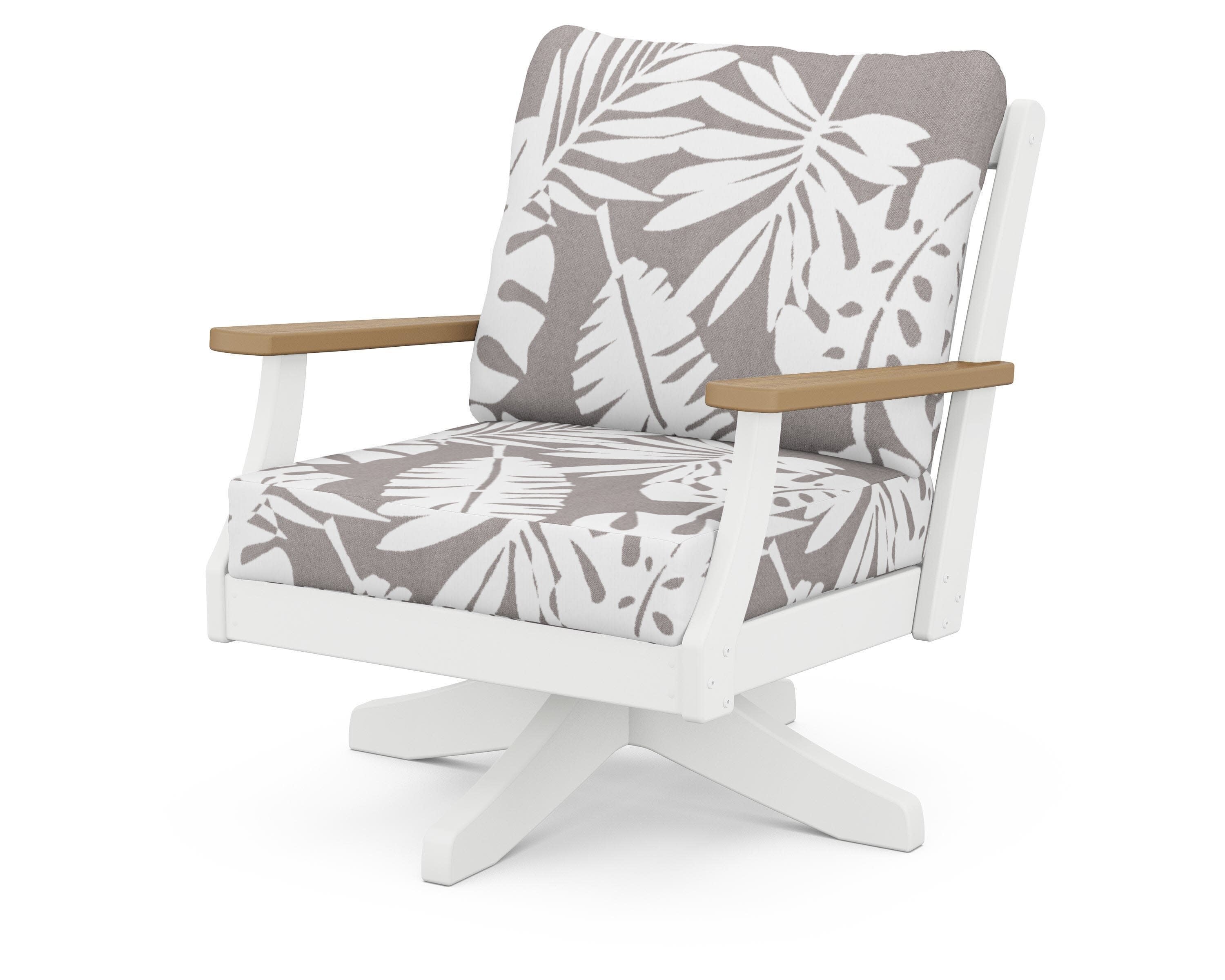 Braxton Deep Seating Swivel Chair in White / Natural / Leaf Grey Mist
