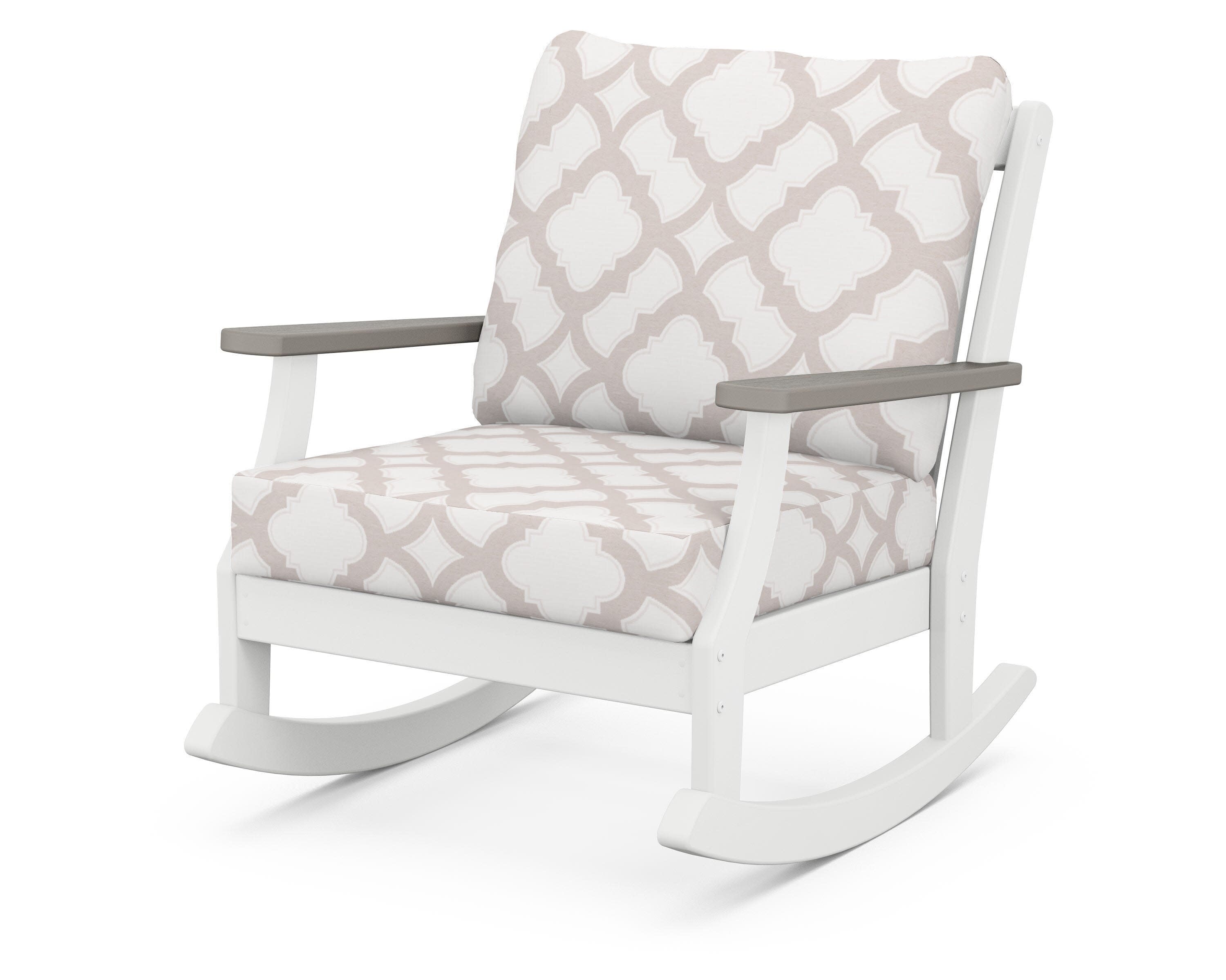 Braxton Deep Seating Rocking Chair in White / Driftwood / Trellis Dune Burlap