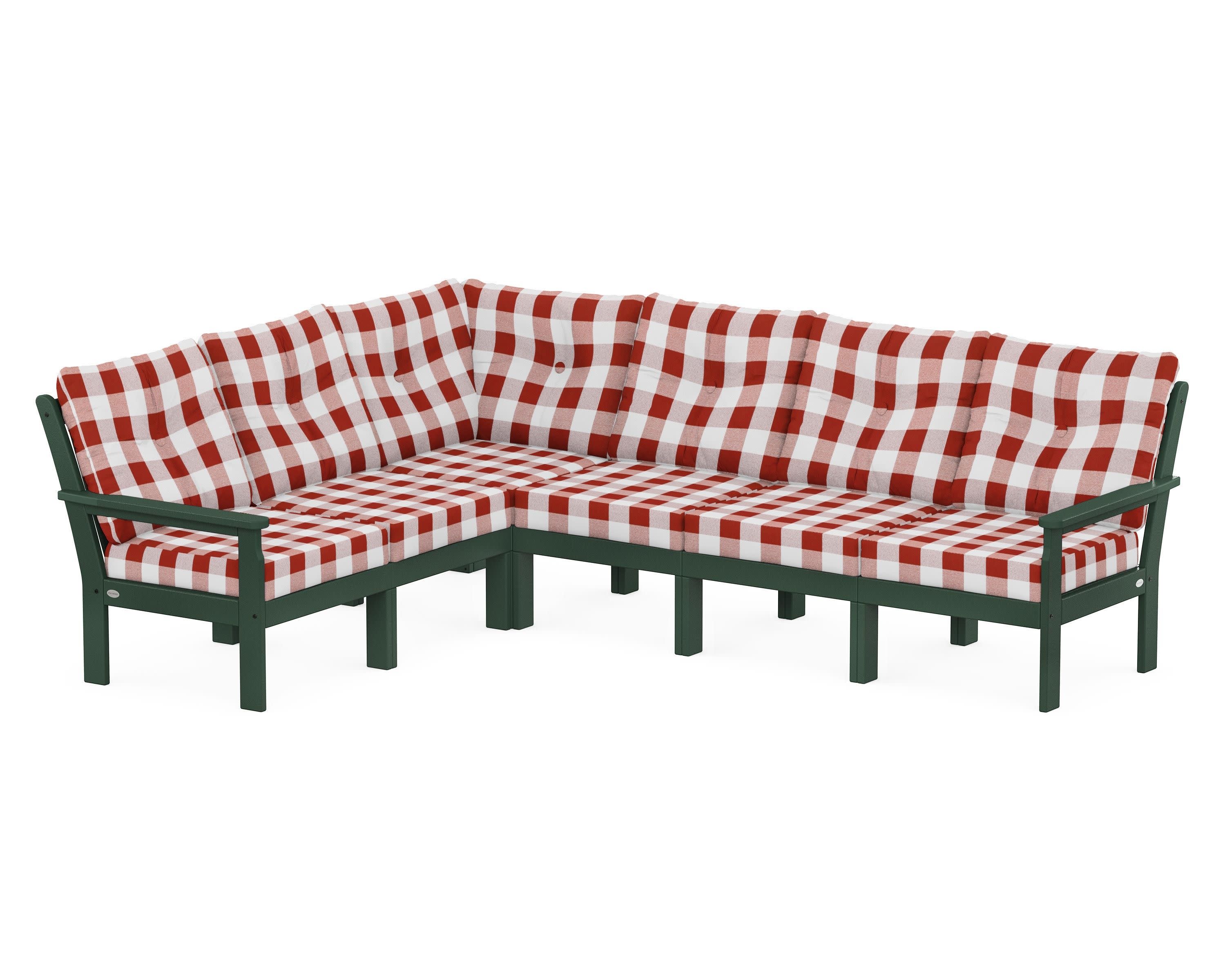 Vineyard 6-Piece Sectional in Green / Buffalo Plaid Crimson