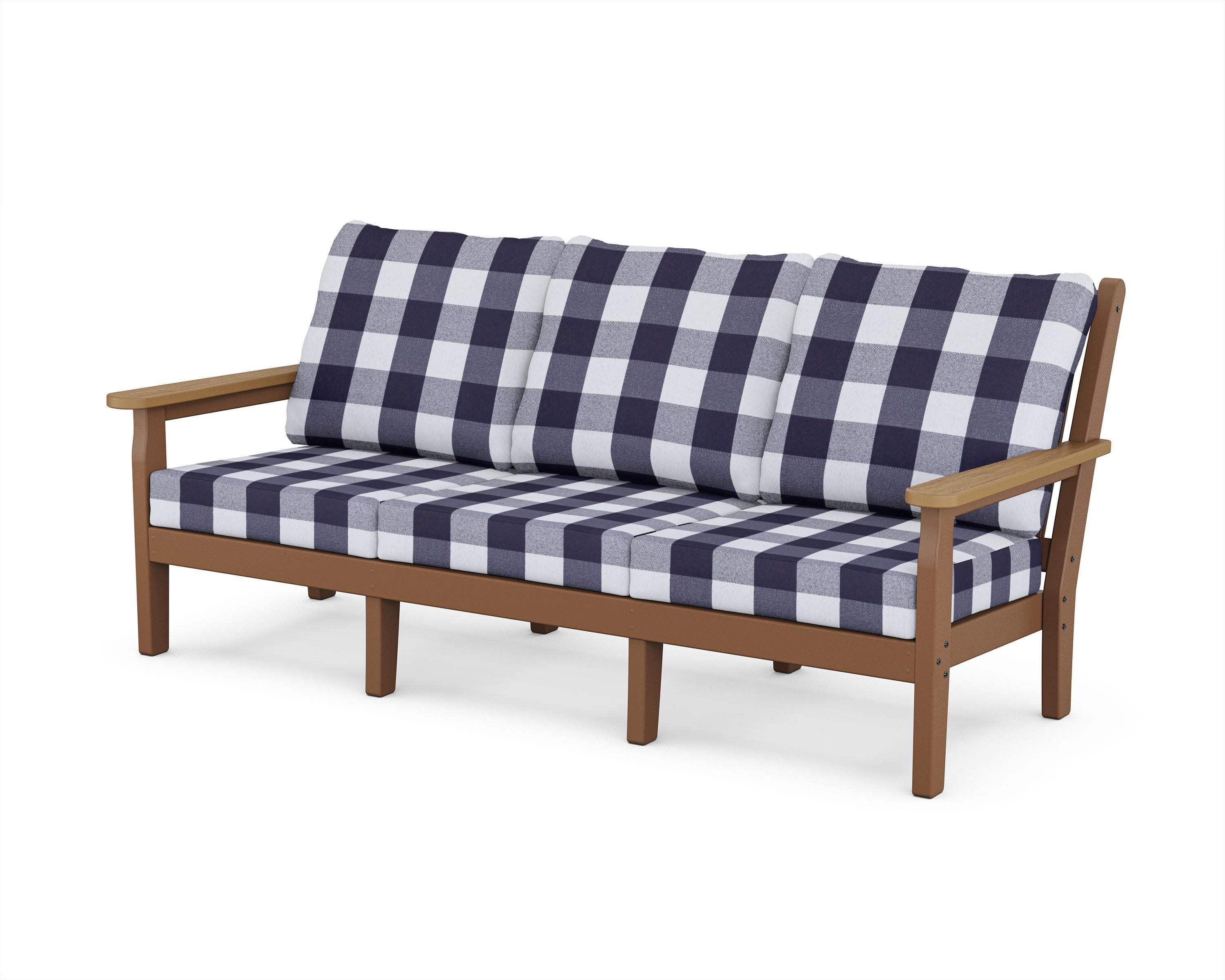 Chippendale Deep Seating Sofa in Teak / Natural / Buffalo Plaid Navy