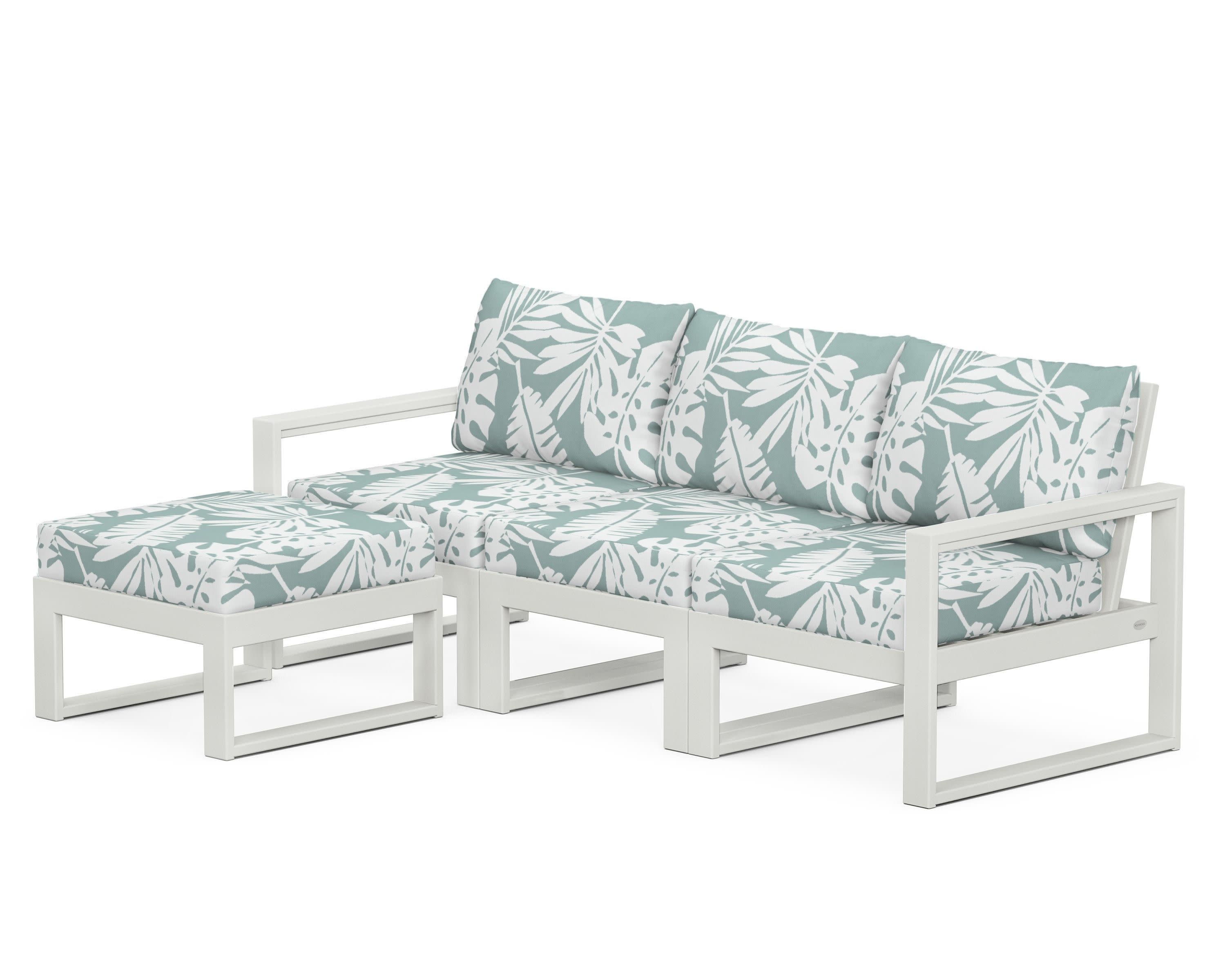 EDGE 4-Piece Modular Deep Seating Set with Ottoman in Vintage White / Leaf Glacier Spa