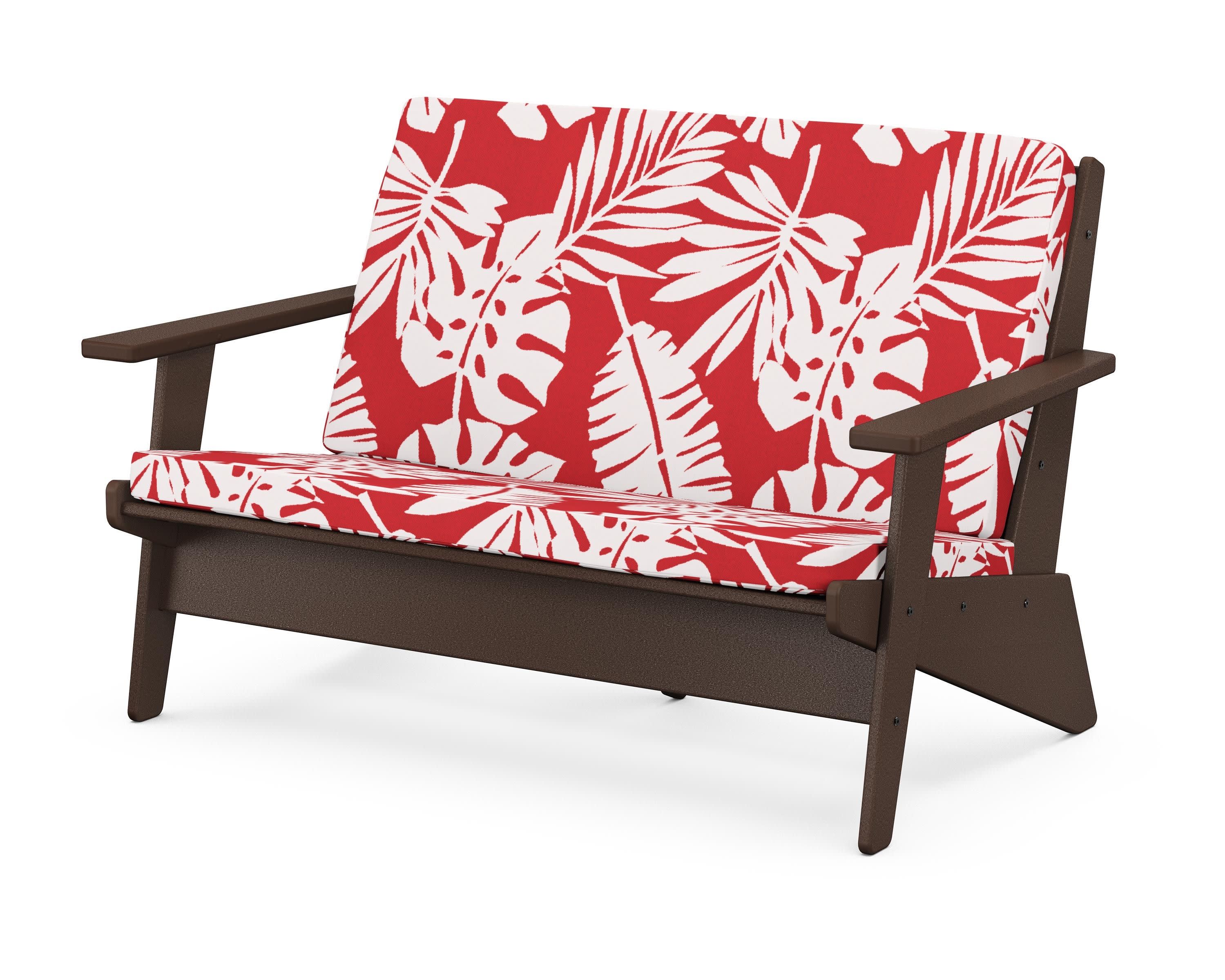 Riviera Modern Lounge Loveseat in Mahogany / Leaf Crimson