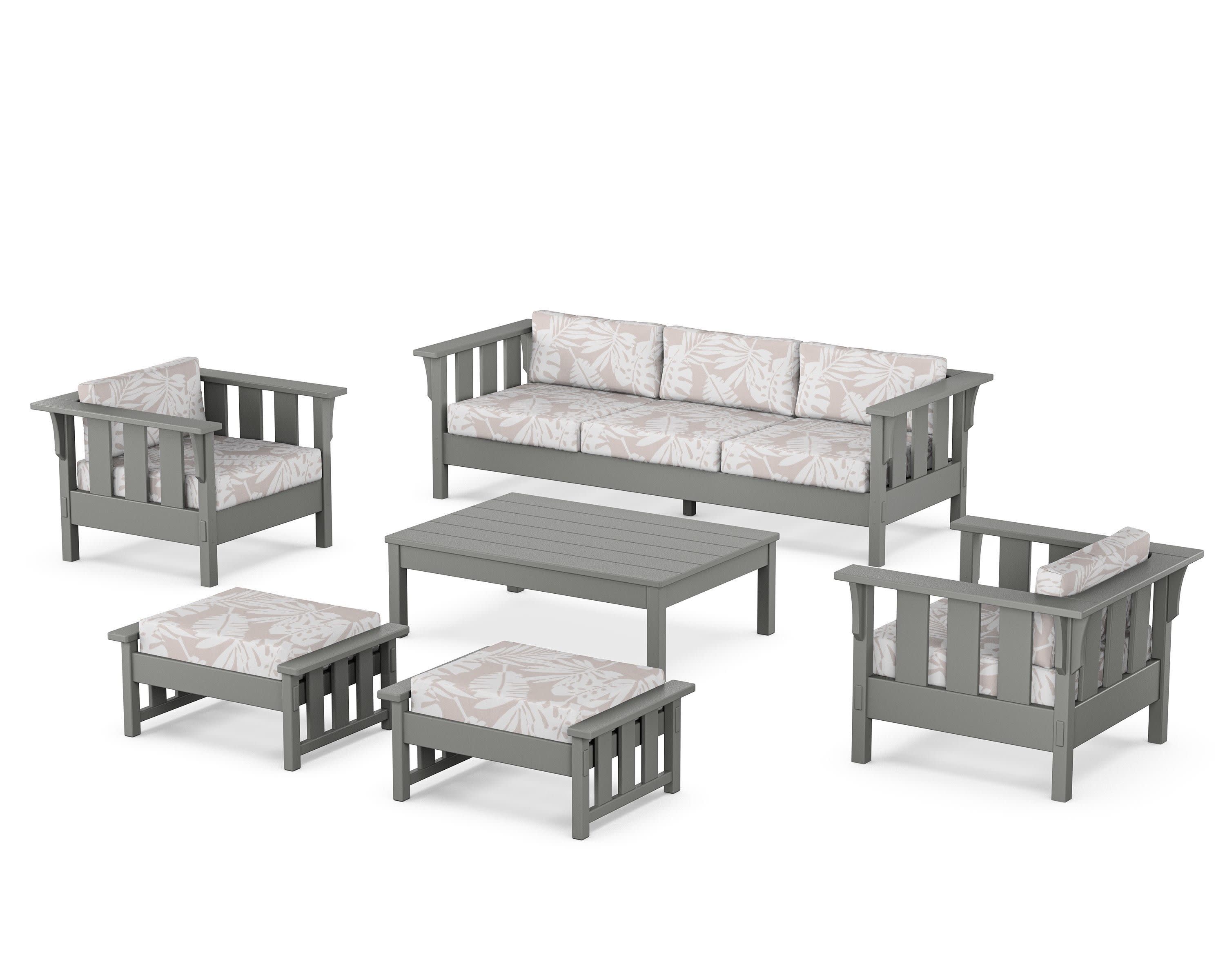 Acadia 6-Piece Lounge Sofa Set in Slate Grey / Leaf Dune Burlap