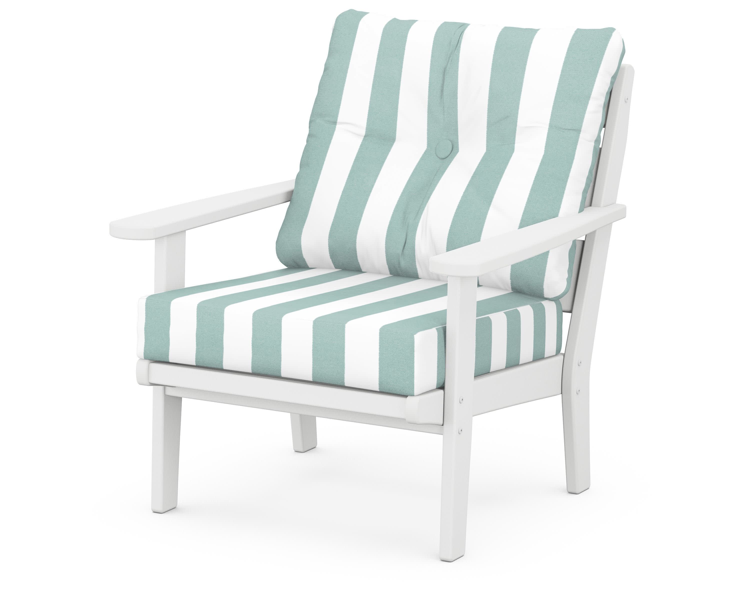 Lakeside Deep Seating Chair in White / Cabana Stripe Glacier Spa